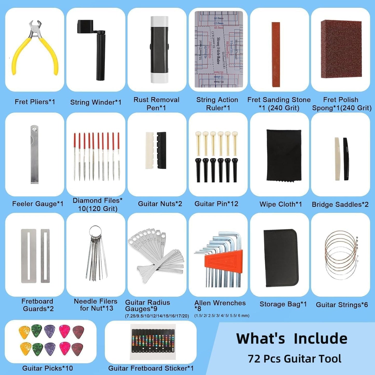 72PCS Guitar Tool Kit, Professional Guitar Maintenance Tool Kit for Guitar Ukulele Bass Banjo Luthier Tools Guitar Repair Tool Kit for Guitar Player or String Instrument Enthusiast Beginner