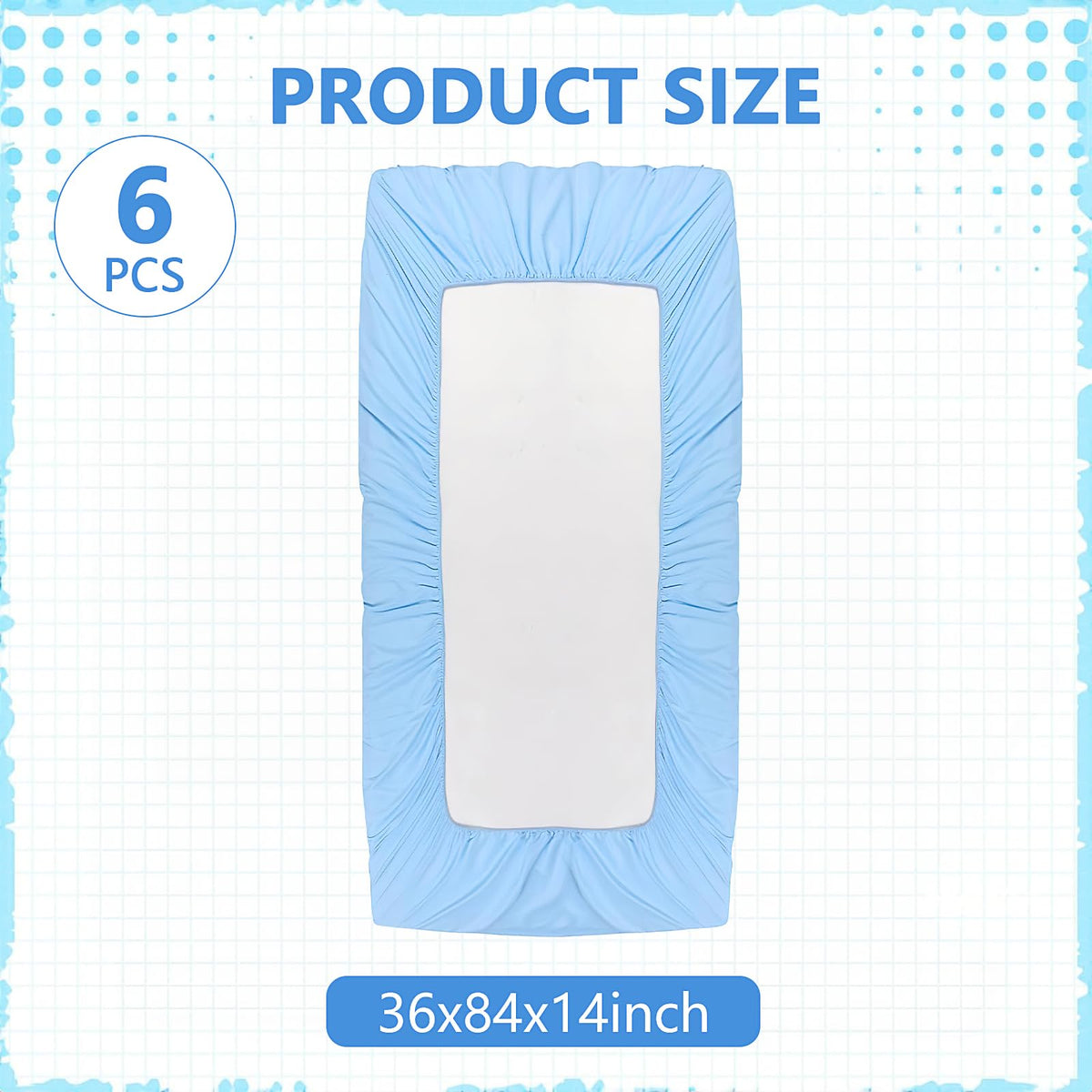 6 Pack Fitted Hospital Bed Sheets, 36'' X 84'' X 14'' Blue Soft Hospital Fitted Sheet with Elastic All Around, Standard Single Bed Sheet for Hospital, Home, Massage Table, Hotel