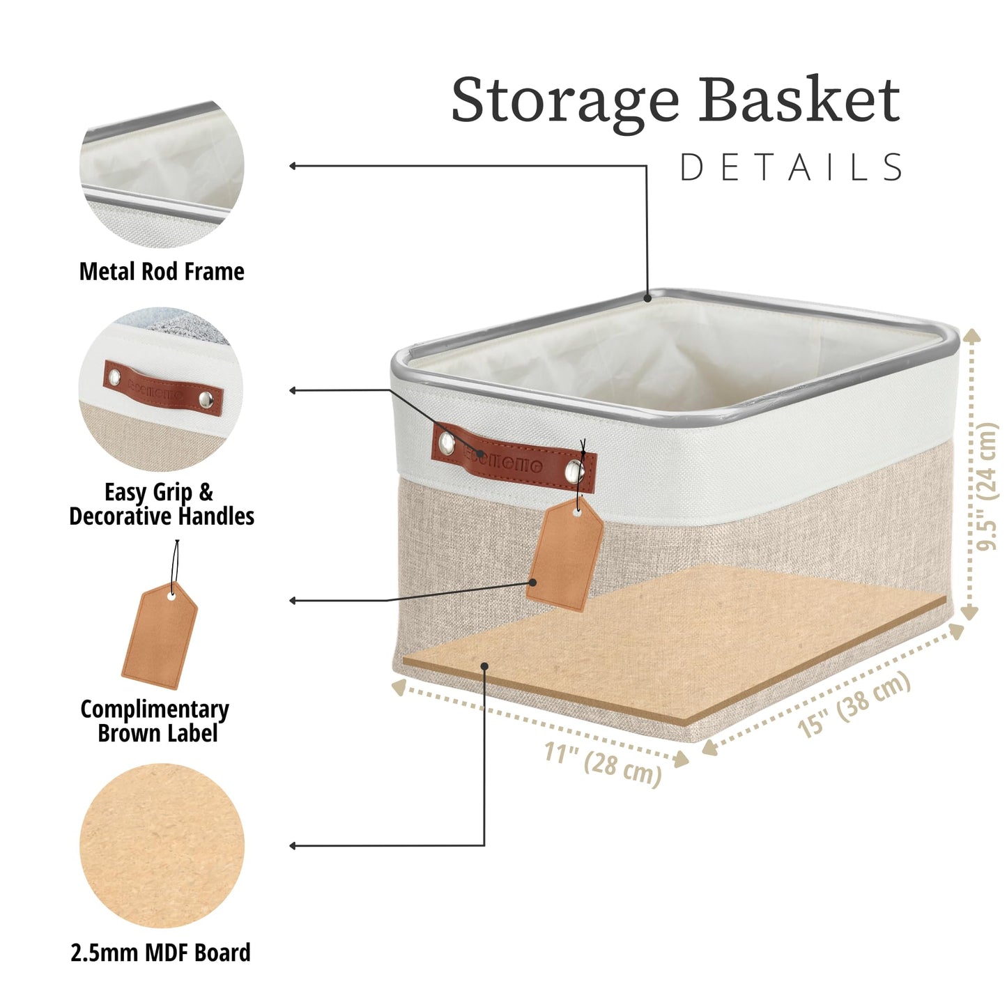 DECOMOMO Storage Bins Fabric Storage Baskets for Shelves, Linen Closet Organization Toys Nursery (Beige and White, Large - 3 Pack)