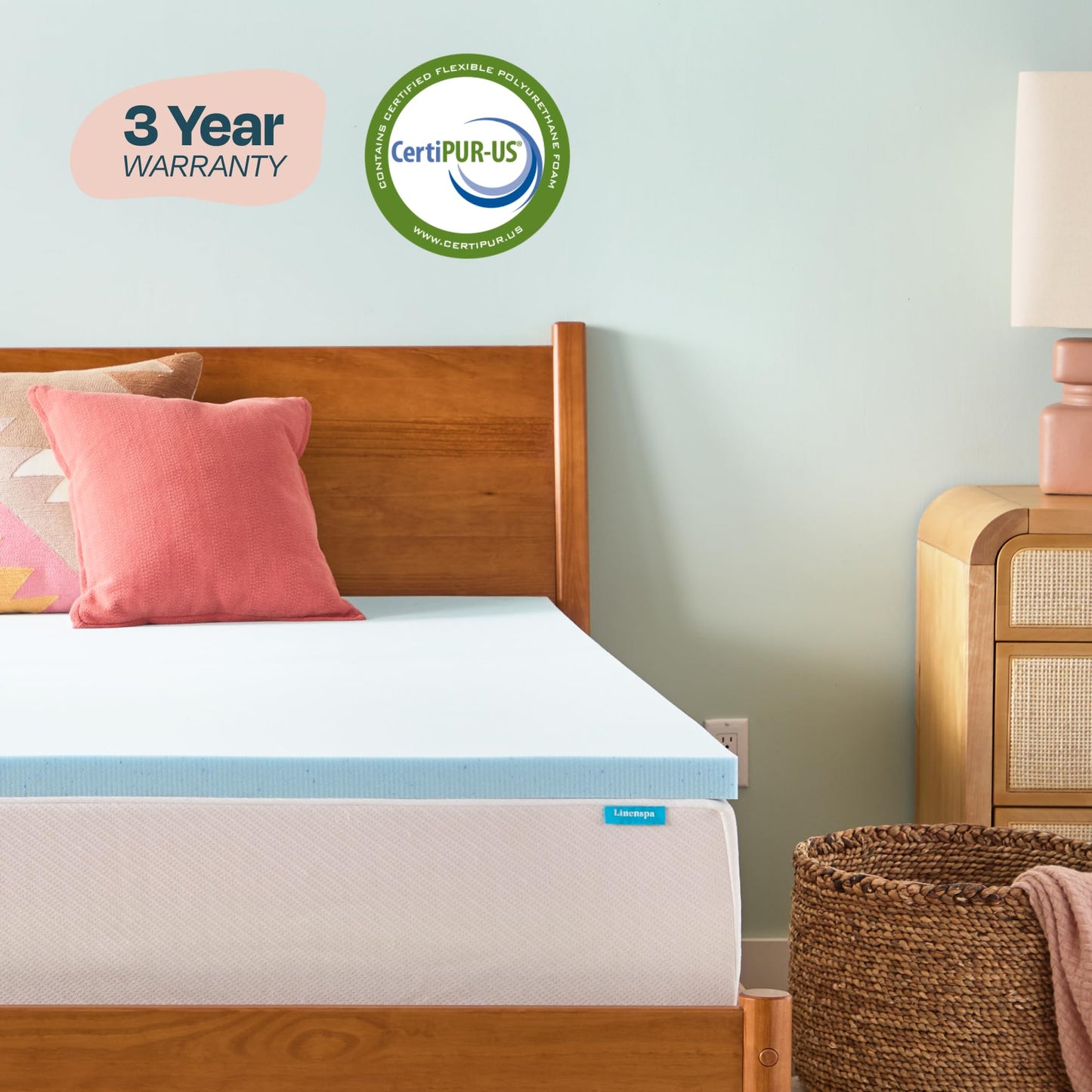 Linenspa 2 Inch Memory Foam Mattress Topper, Gel Infused Twin XL Mattress Topper, CertiPUR-US Certified