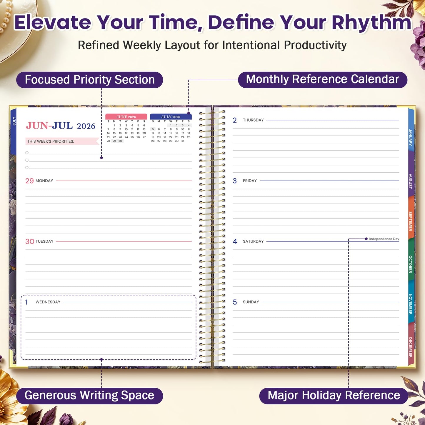 Planner 2026-2027, 8.5" x 11" Academic Planner Jul 2026 - Dec 2027, 18 Month Planner Weekly and Monthly, Hardcover Calendar Planner with Large Laminated Tabs, No Bleed Paper, Pockets for Women Teacher