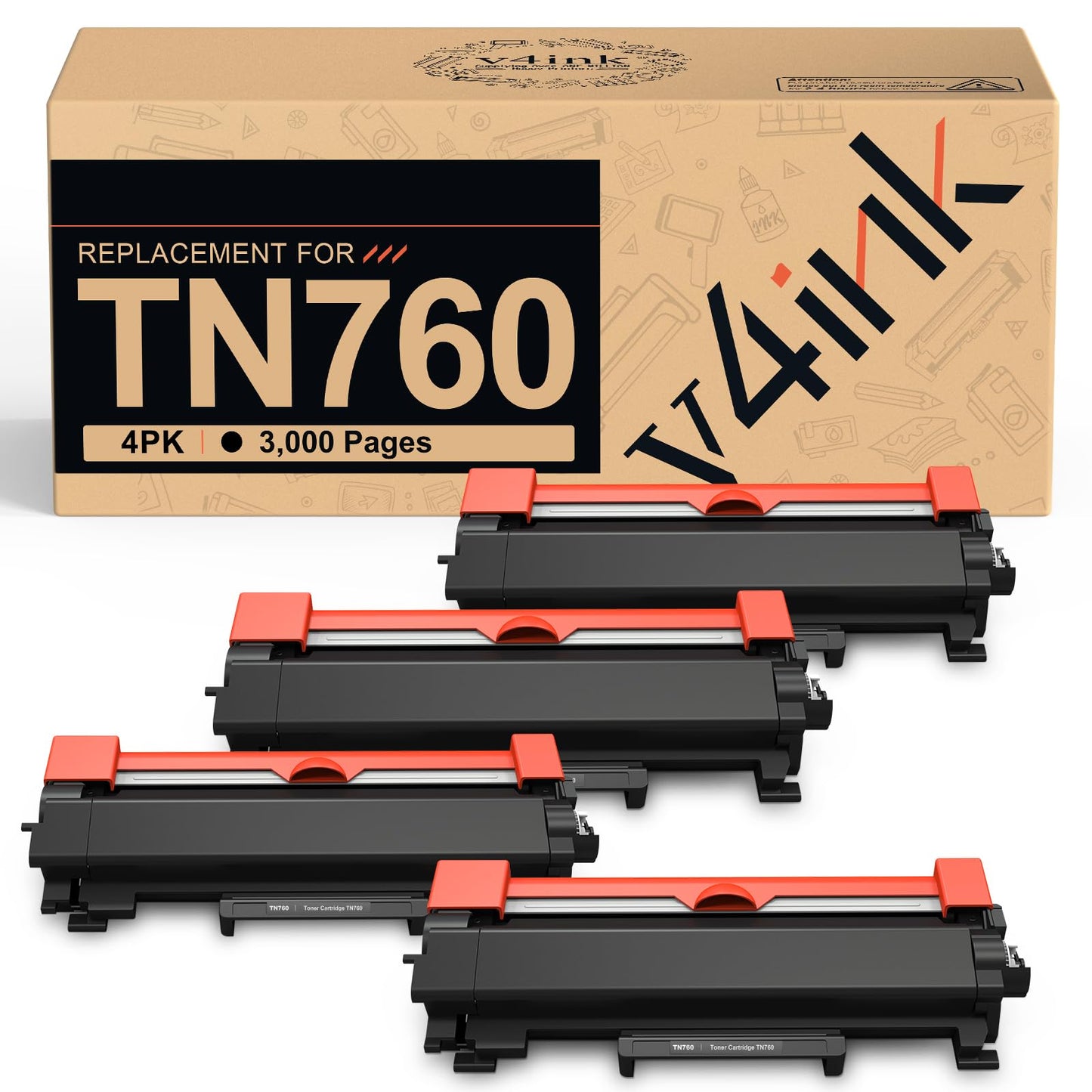Compatible TN760 Toner Cartridge Brother DCP-L2550DW Toner Replacement for Brother TN760 TN-760 TN730 use with HL-L2350DW HL-L2370DW HL-L2390DW HL-L2395DW MFC-L2710DW MFC-L2750DW Printer(4 Black)