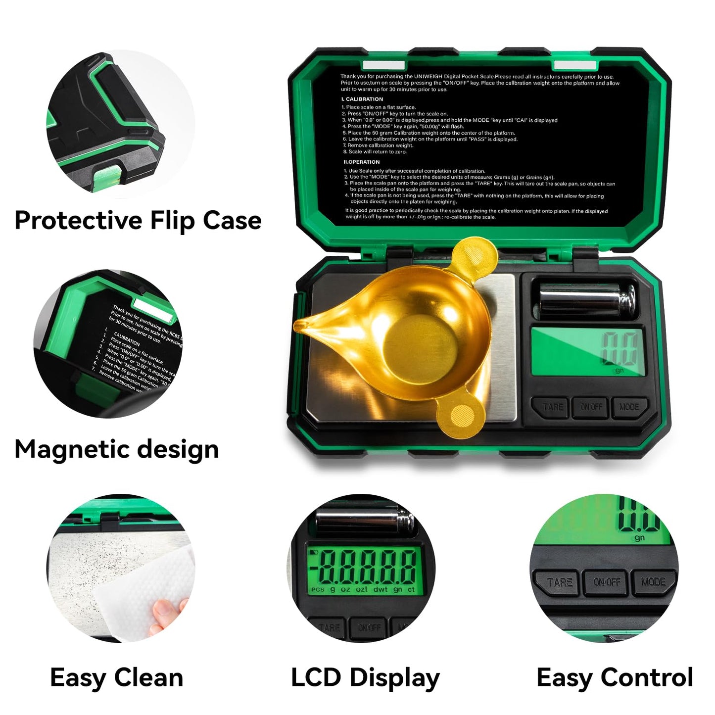 UNIWEIGH Digital Reloading Scale Precision 1500 Grains x 0.1gn,Powder Scale for Reloading, Grain Scales with LCD Display/Tare/Calibration Functions,microgram Scales Pocket,Includes Batteries