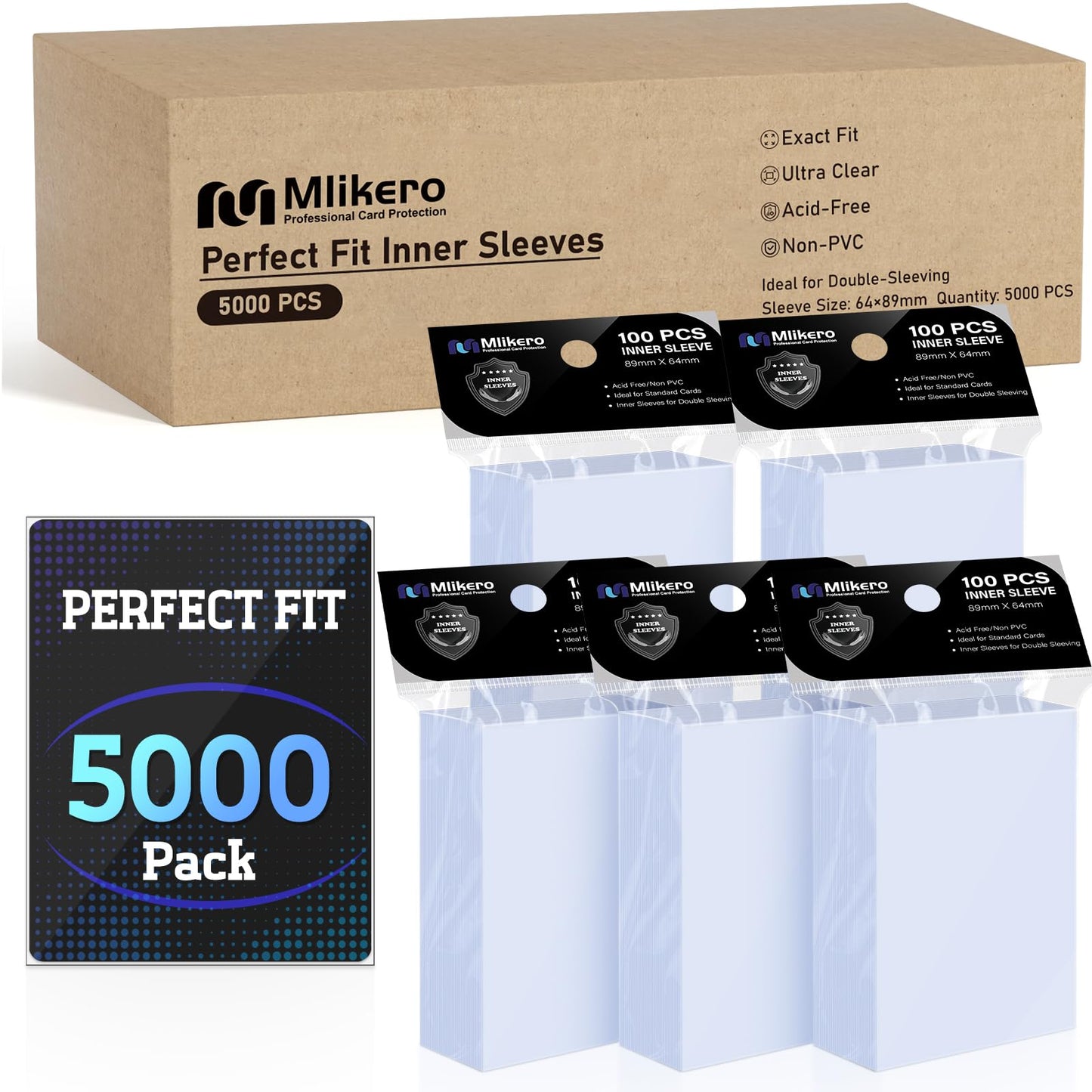 5000 Pack Card Sleeves, Perfect Fit Inner Sleeves Ideal for Double-Sleeving, Trading Card Sleeve Compatible with MTG, TCG, Gaming Cards