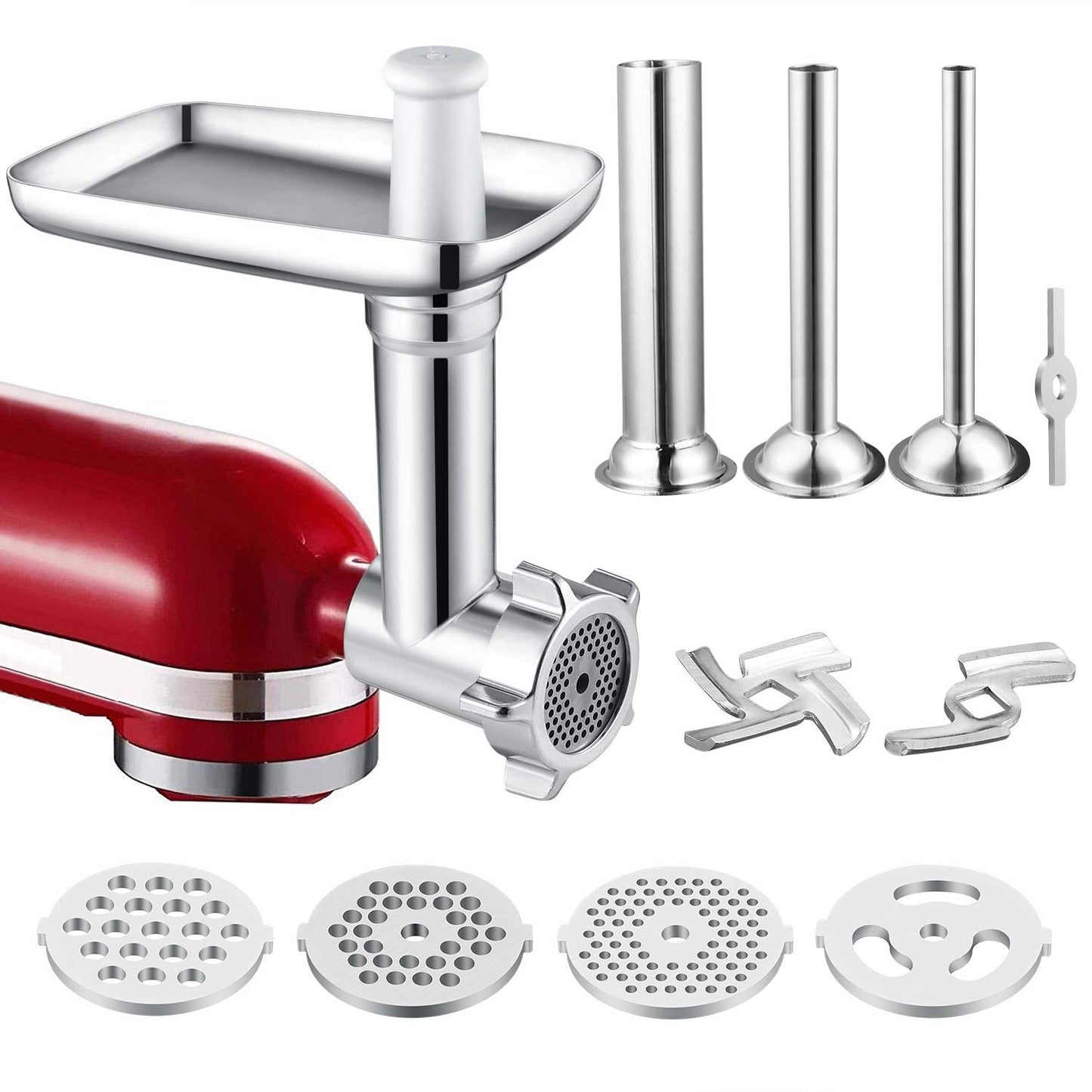 iVict Food Meat Grinder Attachment Compatible for KitchenAid Stand Mixers and Cuisinart Stand Mixers SM-50 Series Included Sausage Stuffer/Grinding Plates/Grinding Blade Accessory