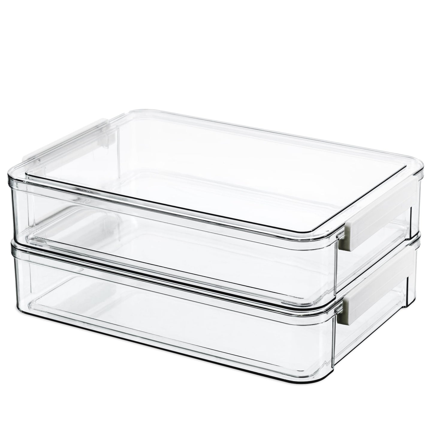 Citylife 2 Packs Clear Plastic Storage Boxes with Lids Stackable Storage Containers with Latches Portable Project Case Clear File Box for Organizing Documents, A4 Paper, Art Supplies and Crafts