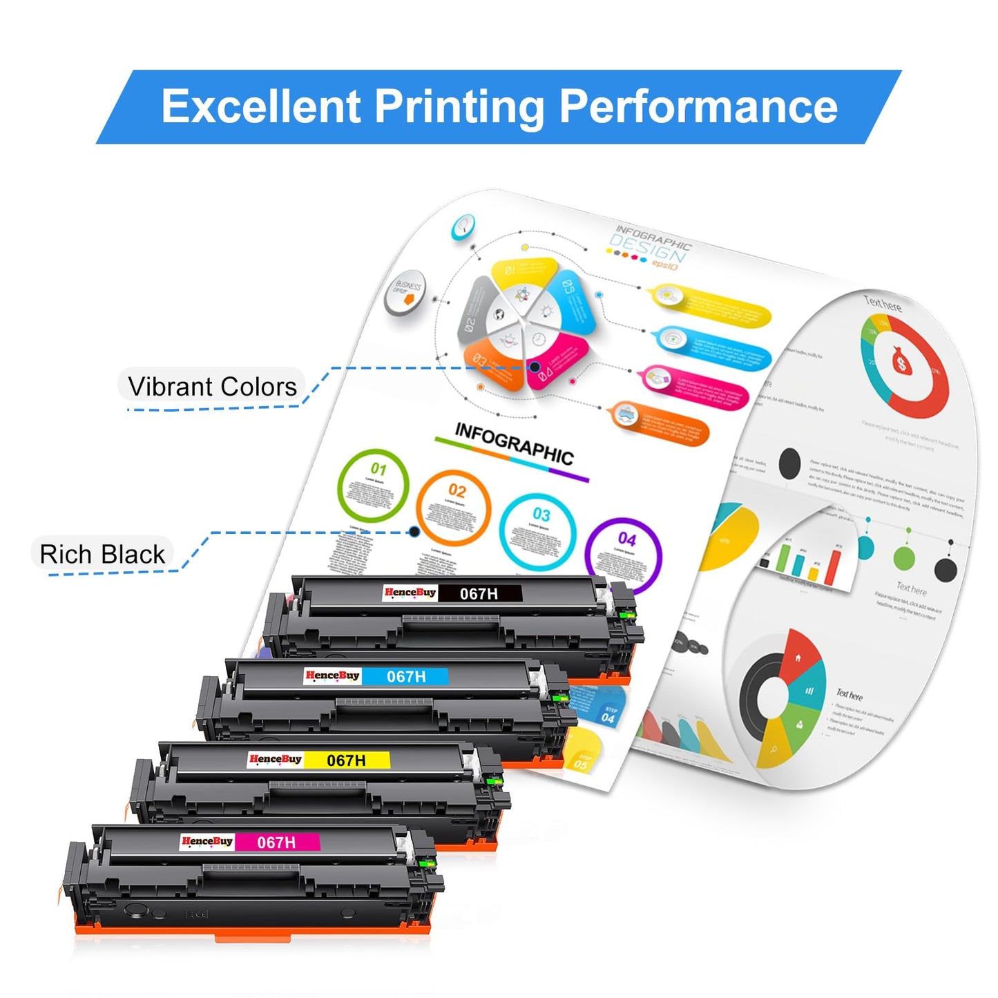 HenceBuy Compatible Canon 067H 067 Toner Cartridge Set for Canon CRG-067H 067H 067 Work with Color ImageClass MF656Cdw LBP632Cdw MF654Cdw MF653Cdw LBP633Cdw MF650C LBP630C MF652Cw - 4 Pack