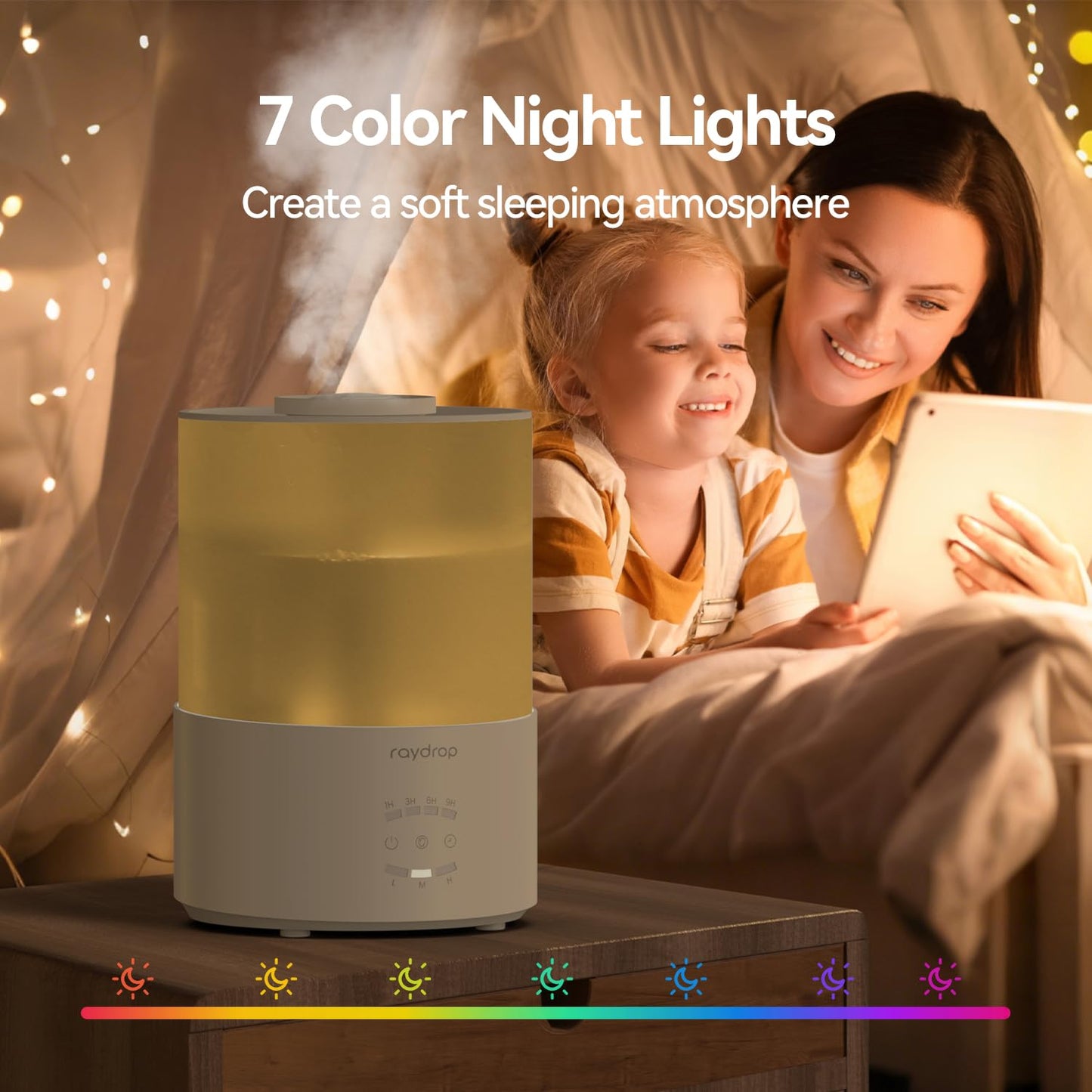 raydrop Humidifiers for Bedroom, Cool Mist Air Humidifiers for Large Room & Home, Top Fill 3.0L Humidifier for Nursery, Baby & Plants, Essential Oil Diffuser with Color Lights,Auto Shut-Off, Timer