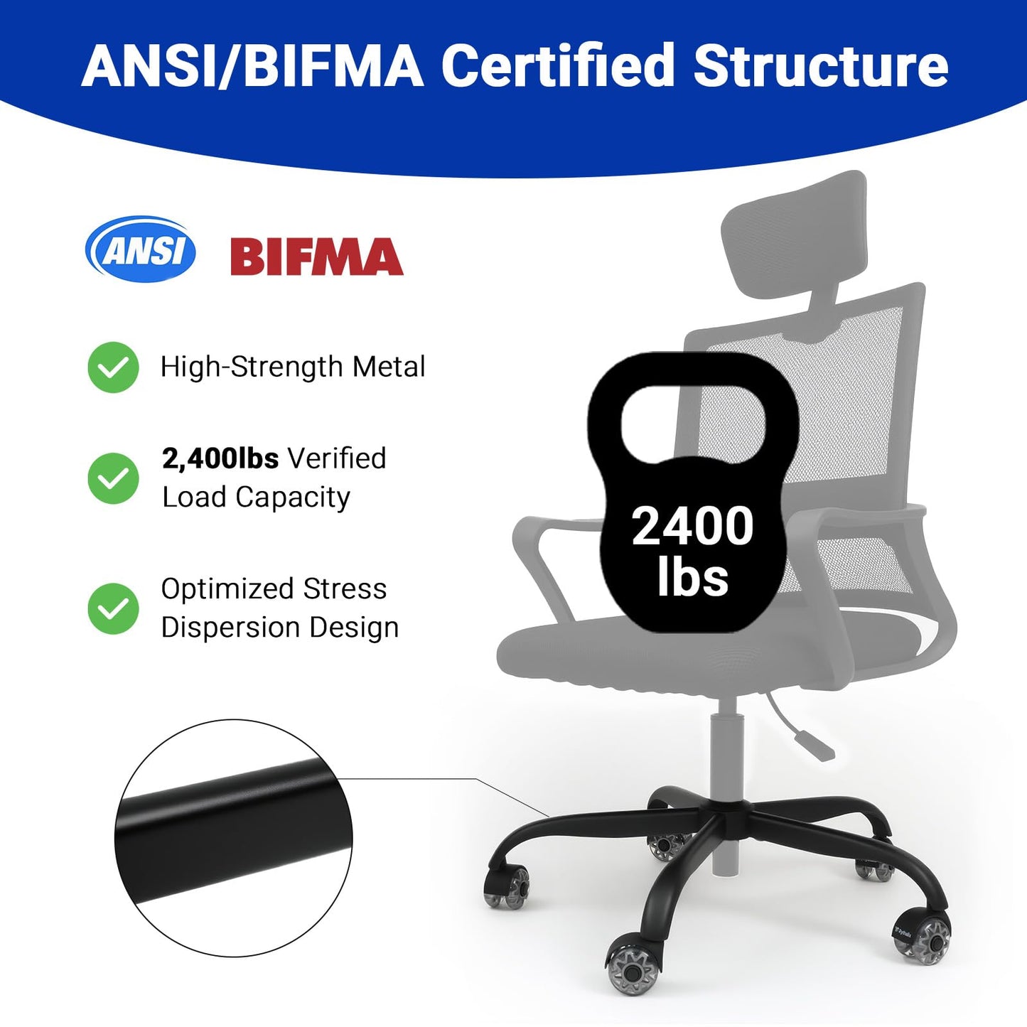 Rythalix 28" Heavy Duty Office Chair Base Replacement Parts for Most Office/Desk Chair - 2500 Lbs Capacity Matte Black Metal Chair Legs with Universal Casters Sockets