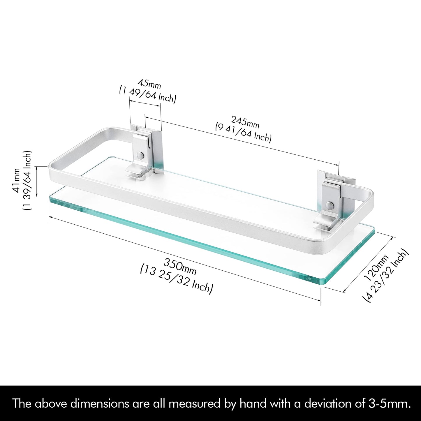 KES Bathroom Glass Shelf Tempered Glass Shelf 13.8 inch, Aluminum Extra Thick 8MM Glass Shelves Over Toilet 1 Tier Rectangular Clear Glass Shelf 3 Packs, Wall Mounted, Silver, A4126A-P3