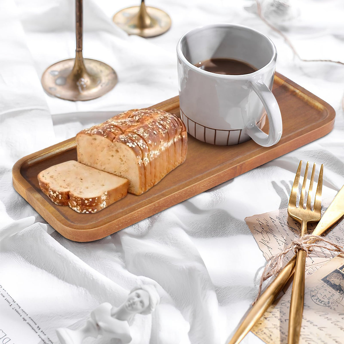 HOMKULA Solid Acacia Wood Serving Tray - 6 Pack, 35.5 cm x 14 cm Rectangular Wooden Serving Platter, Wood Boards for Food, Mini Cheese Board for Vegetable, Charcuterie, Appetizer, Decor