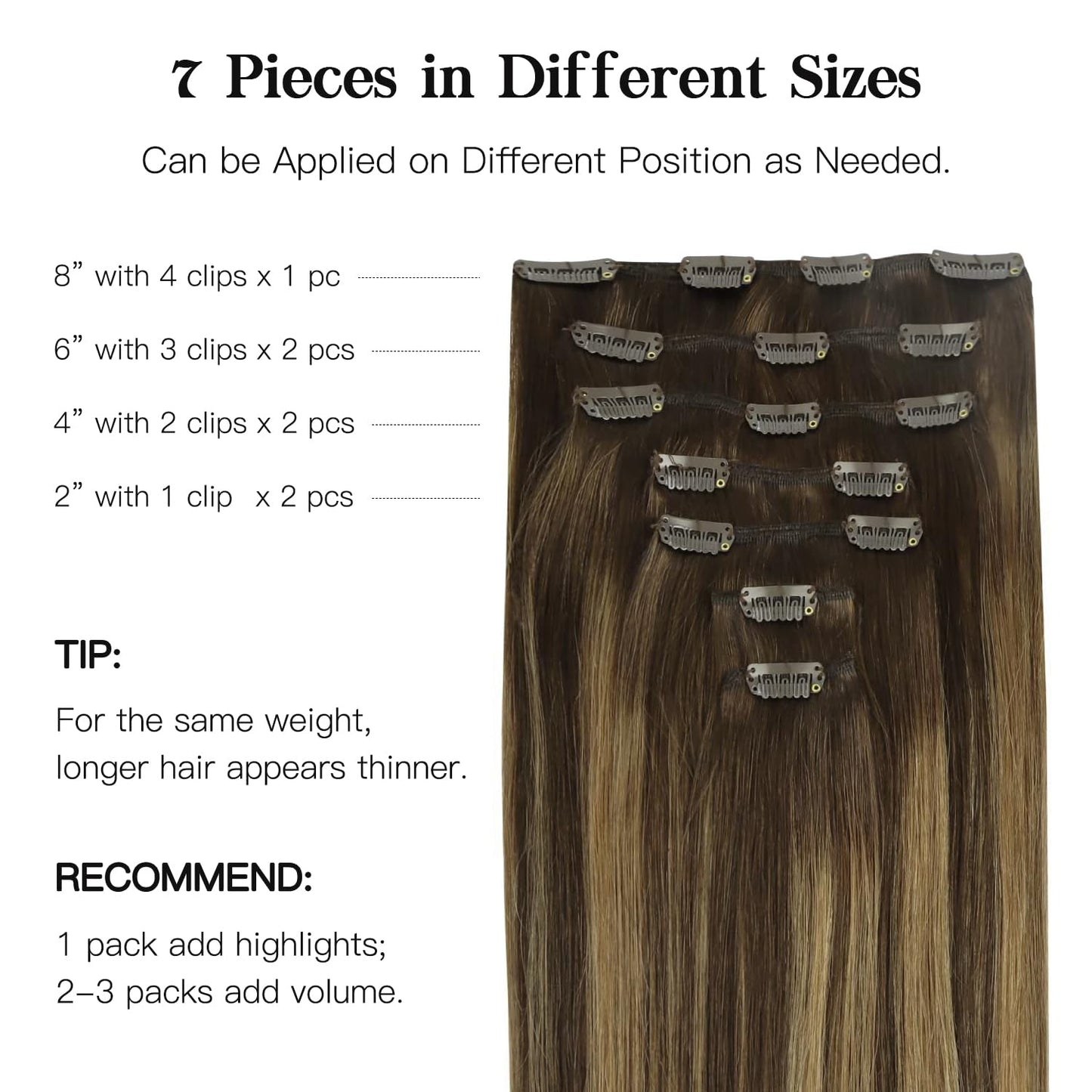 HOTBANANA Human Hair Clip in Hair Extensions, Balayage Chocolate Brown Mixed Caramel Blonde 120g Clip in Hair Extensions Real Human Hair Straight Remy Hair Clip Ins Dark Roots Ombre 22 Inch 7pcs