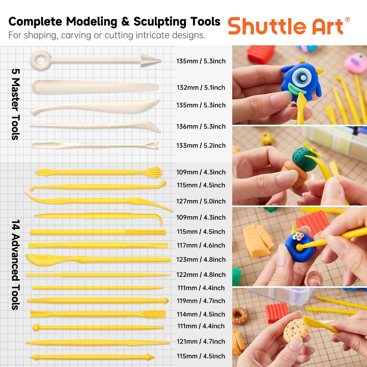 Shuttle Art Polymer Clay Kit, 50 Colors, Soft Oven Clay Kit, 19 Carving Tools and 10 Kinds of Accessories, Non-Stick, Non-Toxic, Ideal Gift for Kids