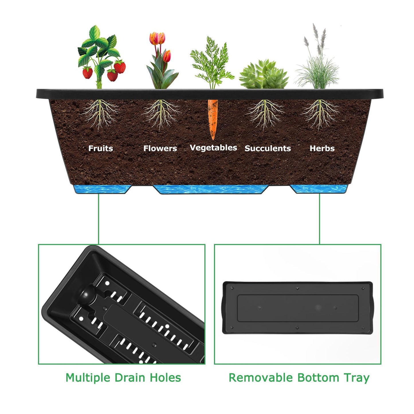 Vertical Garden Planter 3 Tier Vertical Raised Garden Bed with 6 Garden Planter Boxes Elevated Raised Bed with Drainage Holes Outdoor Standing Garden Planter for Herbs Flowers Vegetables, Black
