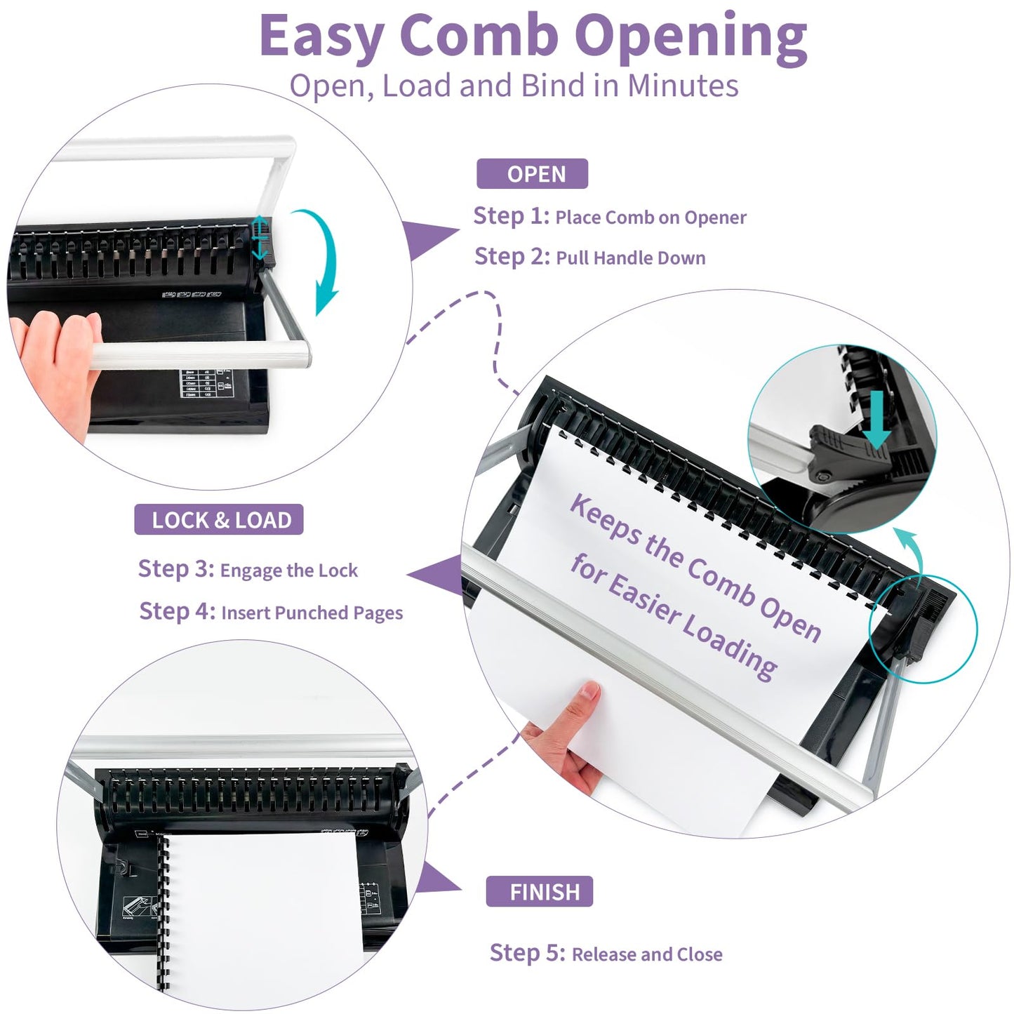 Binditek Binding Machine, 19-Hole, 145 Sheets, Comb Binder Machines with 30 PCS 1/2" Binding Combs, for Letter Size, Fixed Margin