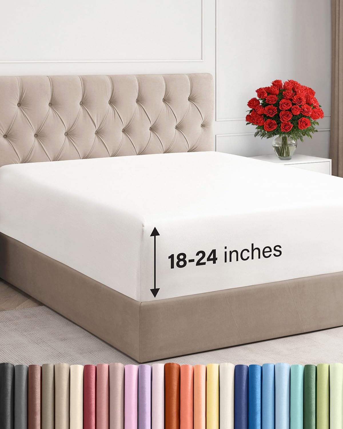 Extra Deep Queen Fitted Sheet - Hotel Luxury Single Fitted Sheet Only - Easily Fits 18 inch to 24 inch Mattress - Soft, Wrinkle Free, Breathable & Comfy Extra Deep Pockets Antique White Fitted Sheet