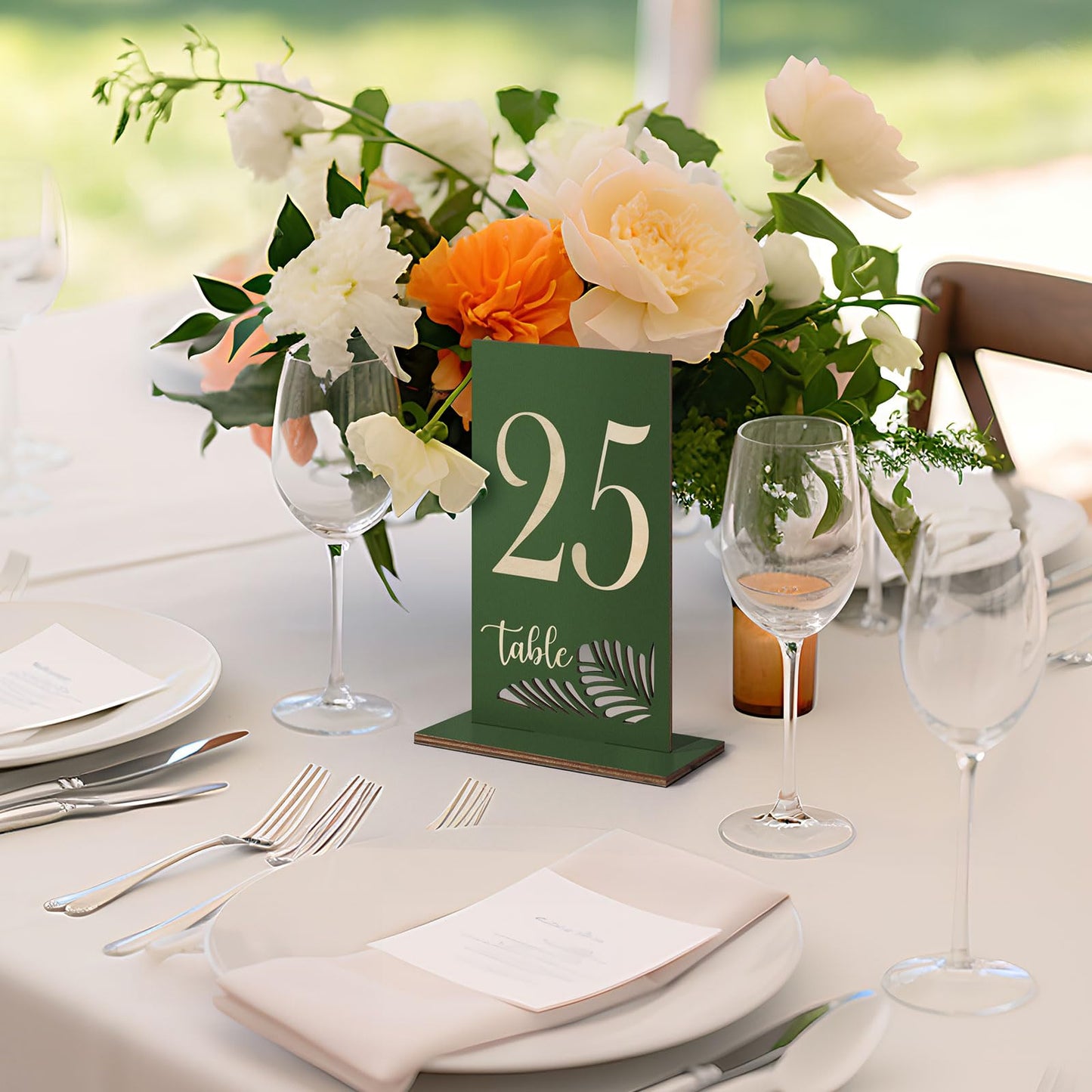 HZGUEOSTB Wooden Table Numbers 1-25,3.2x5.8 Inch Double Sided Rustic Olive Green Wedding Table Number Signs with Wooden Base,Wedding Centerpieces for Banquet Restaurant Party Decor(Olive Green, 1-25)