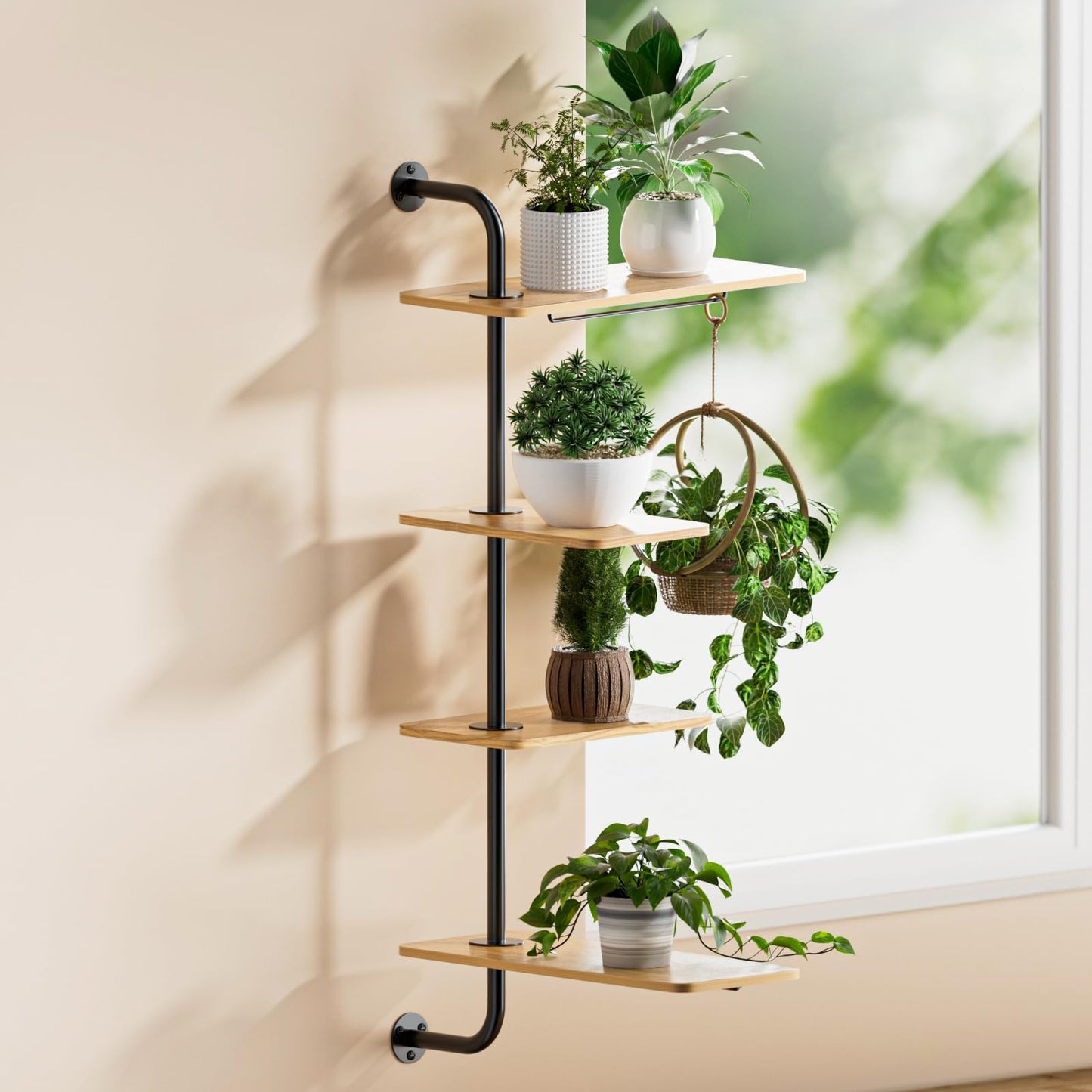 Window Shelf for Plants, YUOROS 4-Tier Rotating Window Sill Plant Shelves Stand Plant Wall Holder with Hanger