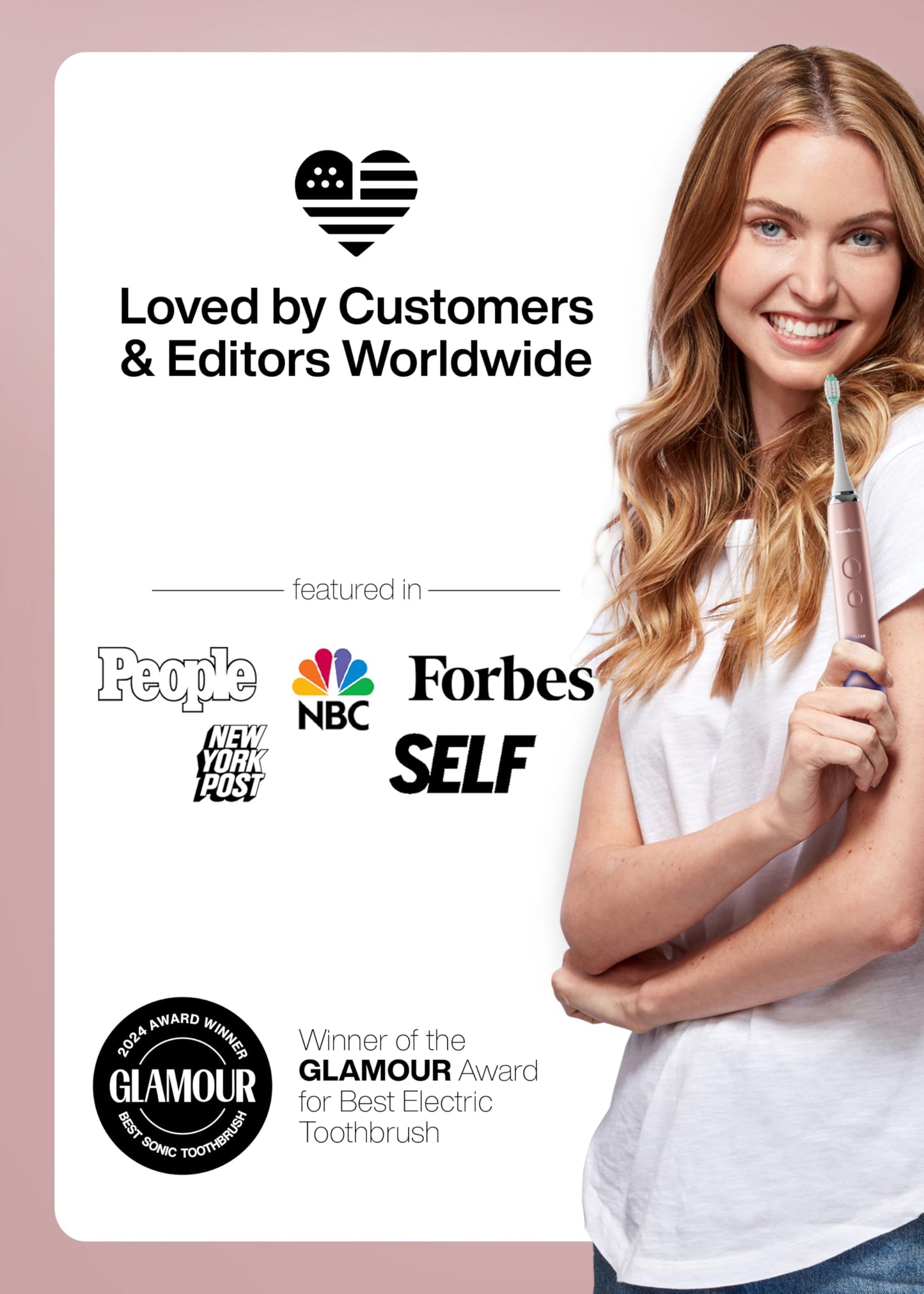 AquaSonic Vibe Series Ultra Whitening Toothbrush – ADA Accepted Power Toothbrush - 8 Brush Heads & Travel Case – 40,000 VPM Motor & Wireless Charging - 4 Modes w Smart Timer – Satin Rose Gold