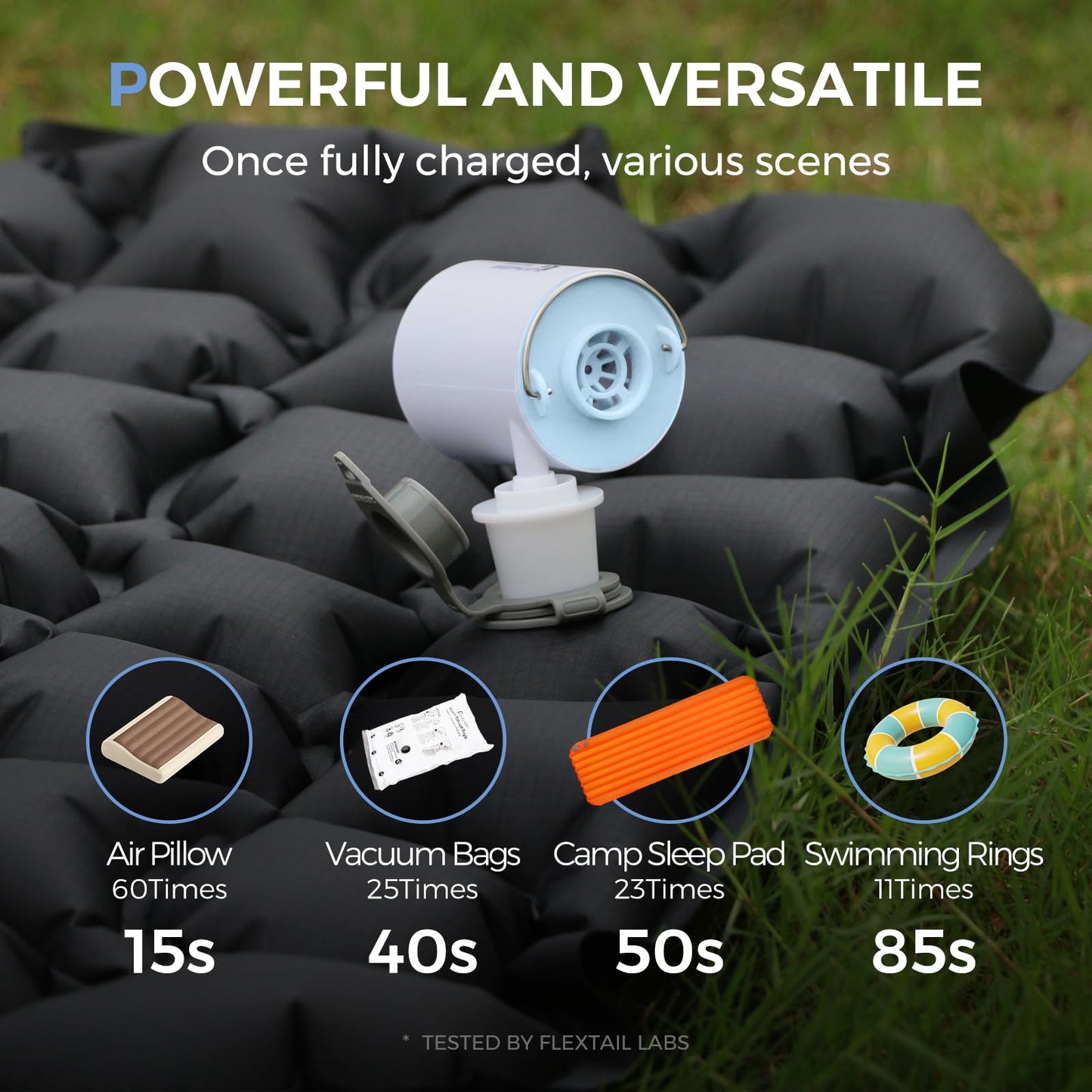 FLEXTAILGEAR Tiny Pump Portable Air Pump Ultra-Mini Air Pump with 1300mAh Battery USB Rechargeable to Inflate Deflate for Pool Floats Air Bed Air Mattress Swimming Ring Vacuum Storage Bags (Blue)