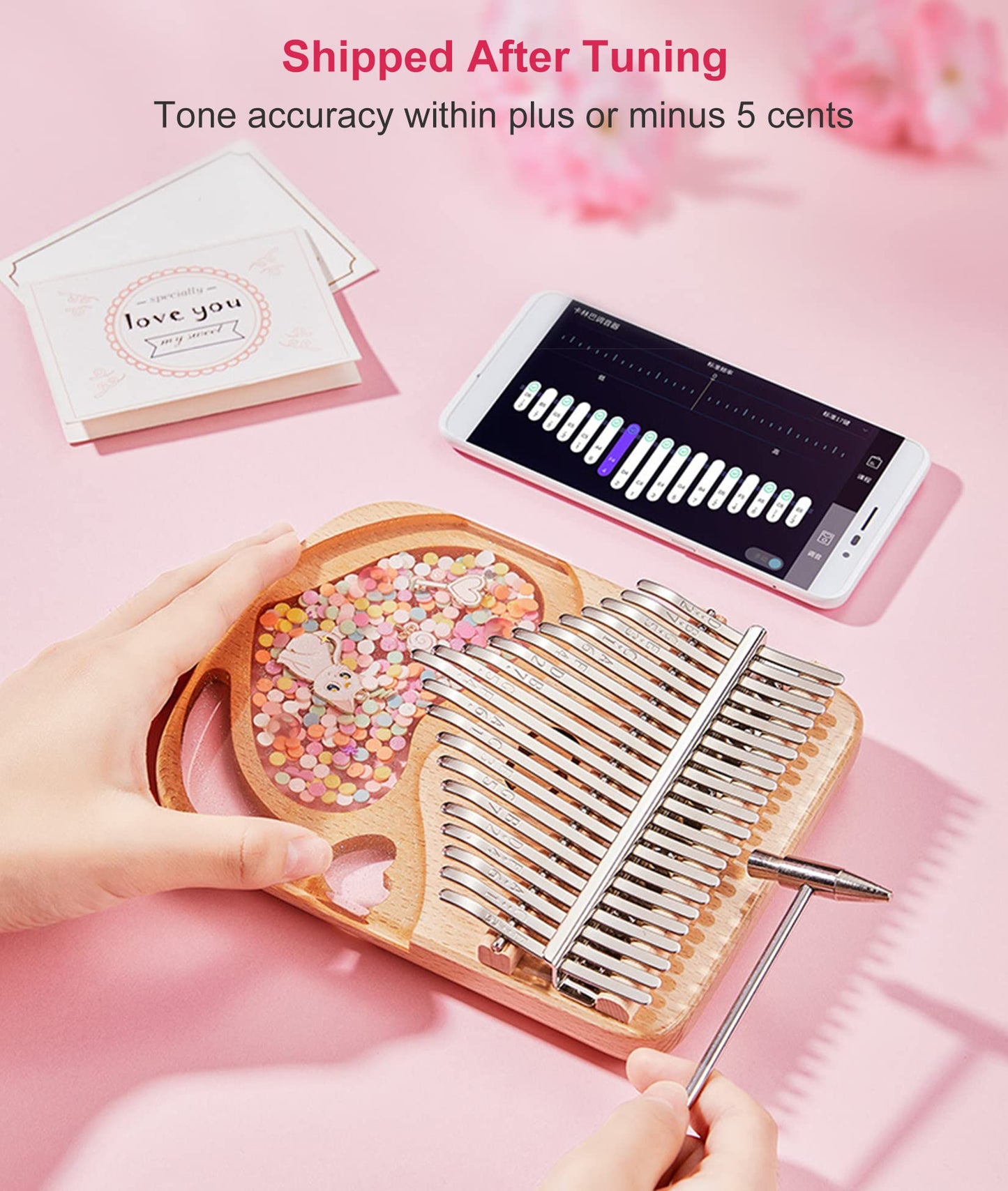 Kalimba 21 Keys Thumb Piano in Crystal & Wood with Portable EVA Bag, Tune Hammer, Thumb Pianos Finger Harp, Mbira Finger Piano Kalimba Gifts for Adults Kids Beginners,21keys Sakura