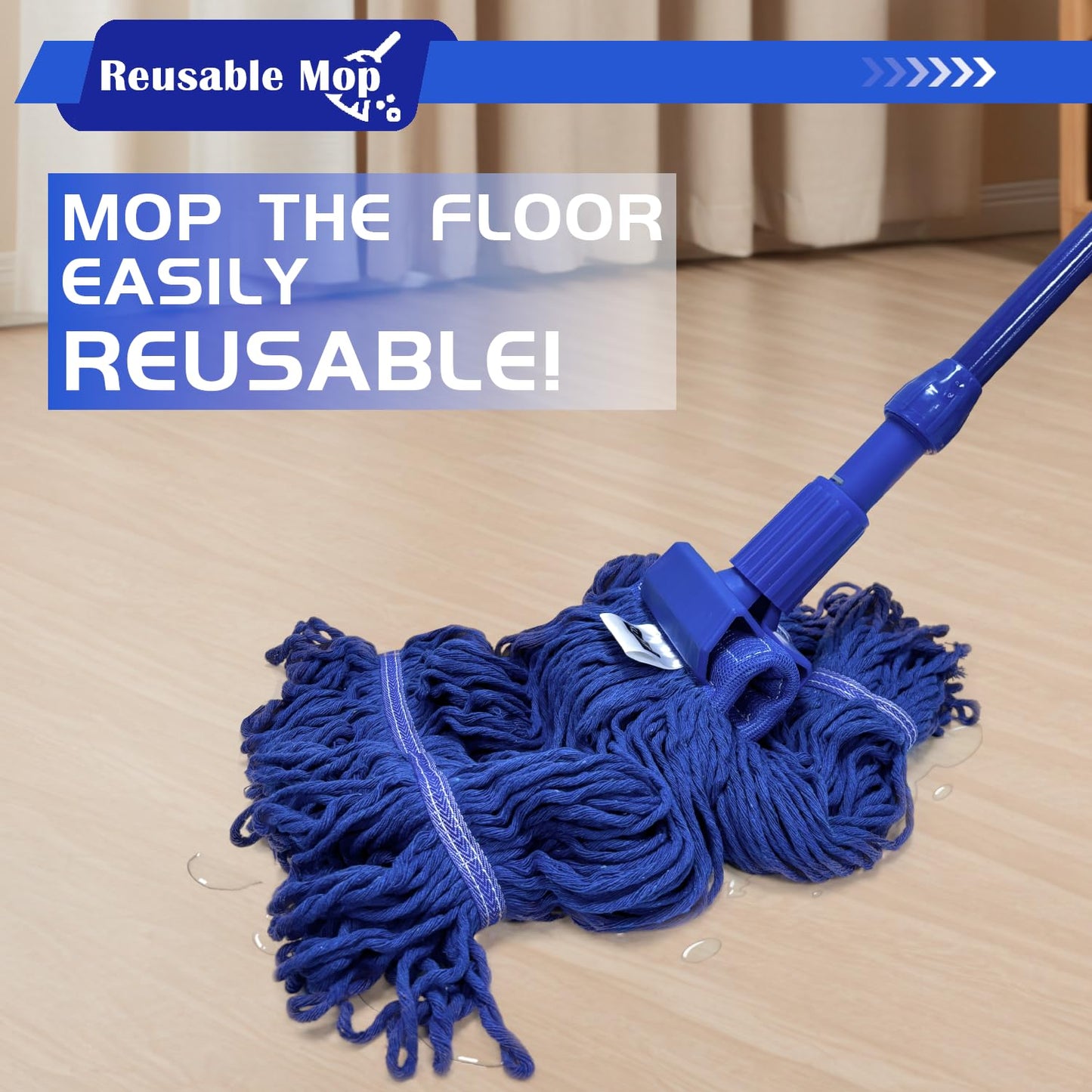 KLHB-YF 21 oz Thick Looped End Blue Mop Heads - Heavy Duty Thick Blue Replacement Mop Heads Cotton Washable Industrial mop Heads Heavy Duty for Commercial & Home Cleaning（blue）
