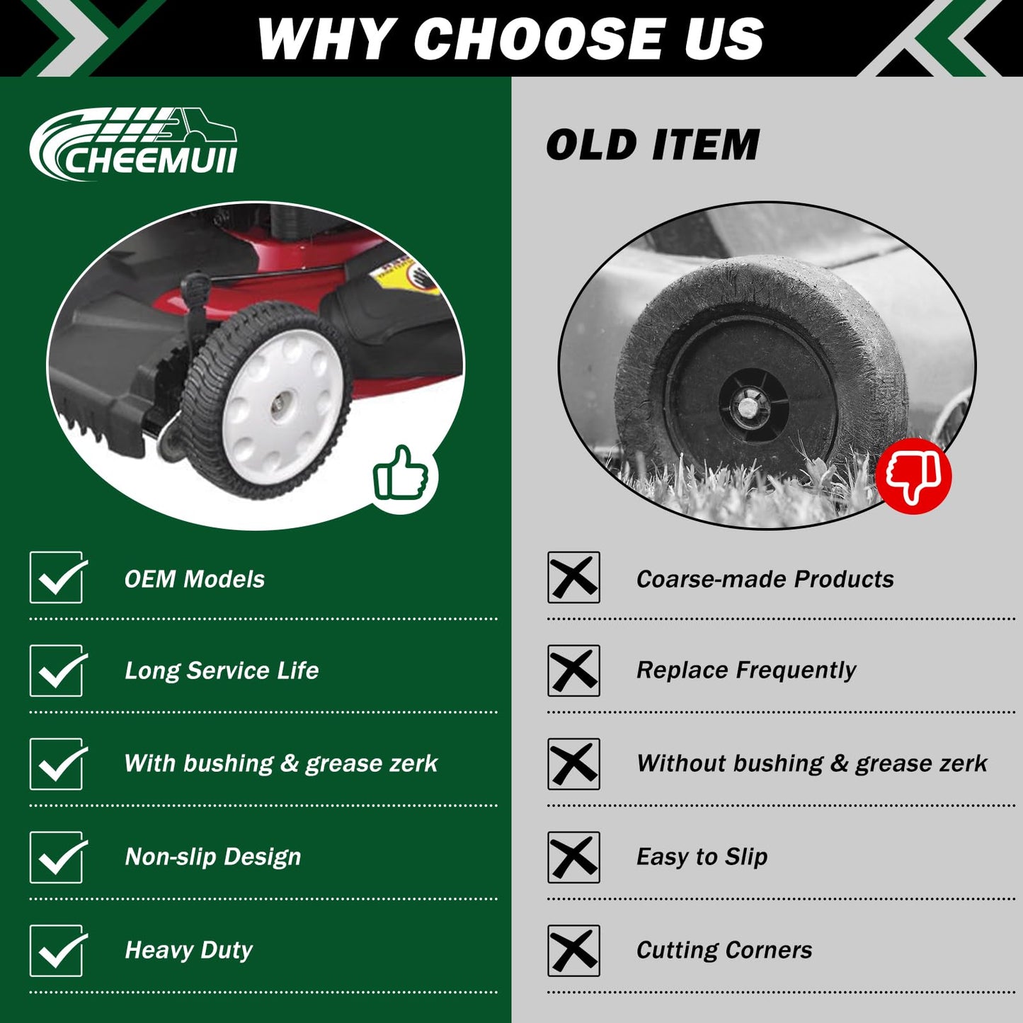 CheeMuii 734-04019 Lawn Mower Rear Wheels 2 Pcs 12" Push Mower Back Drive Wheels Replace for MTD 734-04127 734-04019 Compatible with Troy Bilt Most Walk-Behind Push Lawn Mower