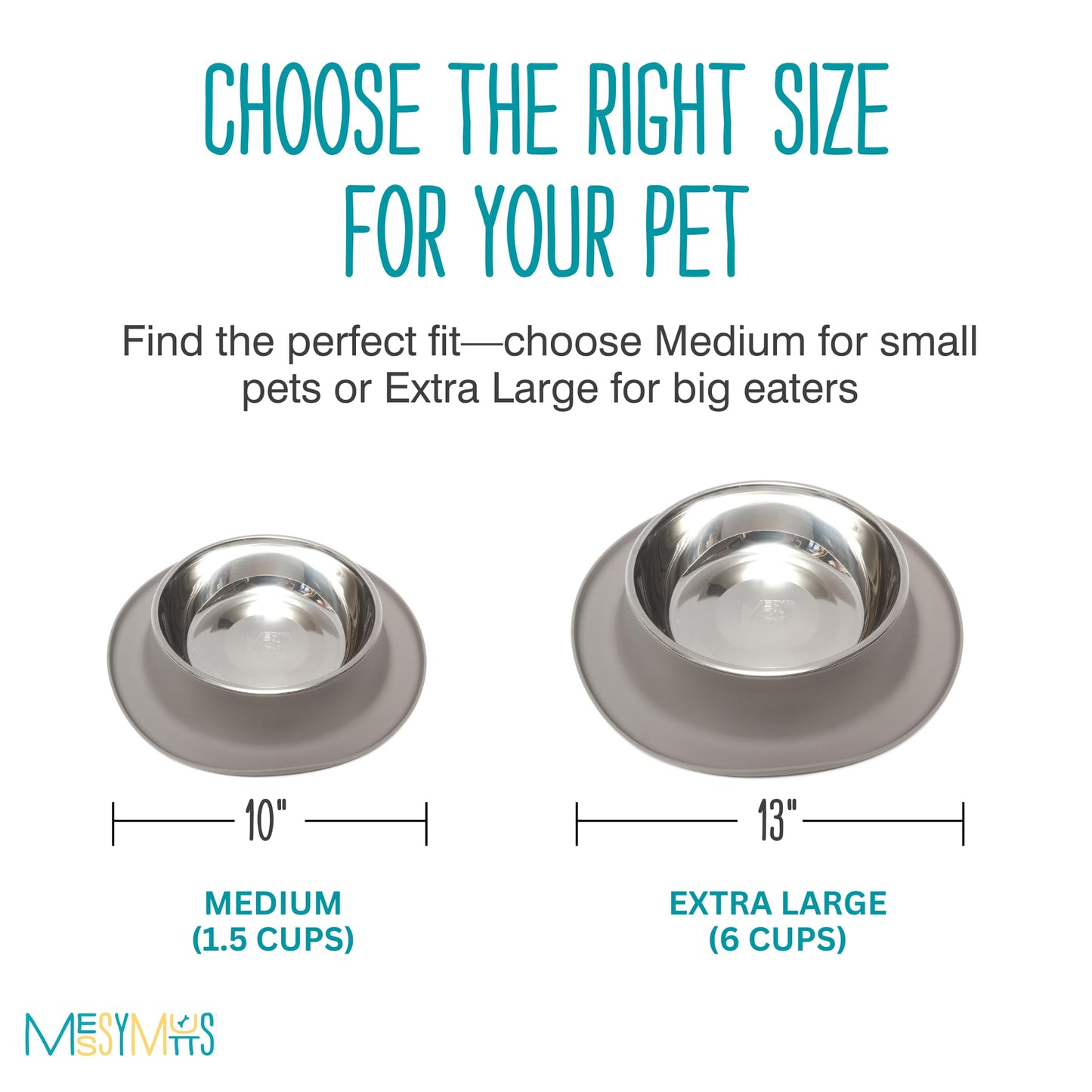 Messy Mutts Single Silicone Feeder with Stainless Bowl | Non-Skid Food Dishes for Dogs for All Pets | Dog Food Bowls | Extra-Large, 6 Cups | Grey
