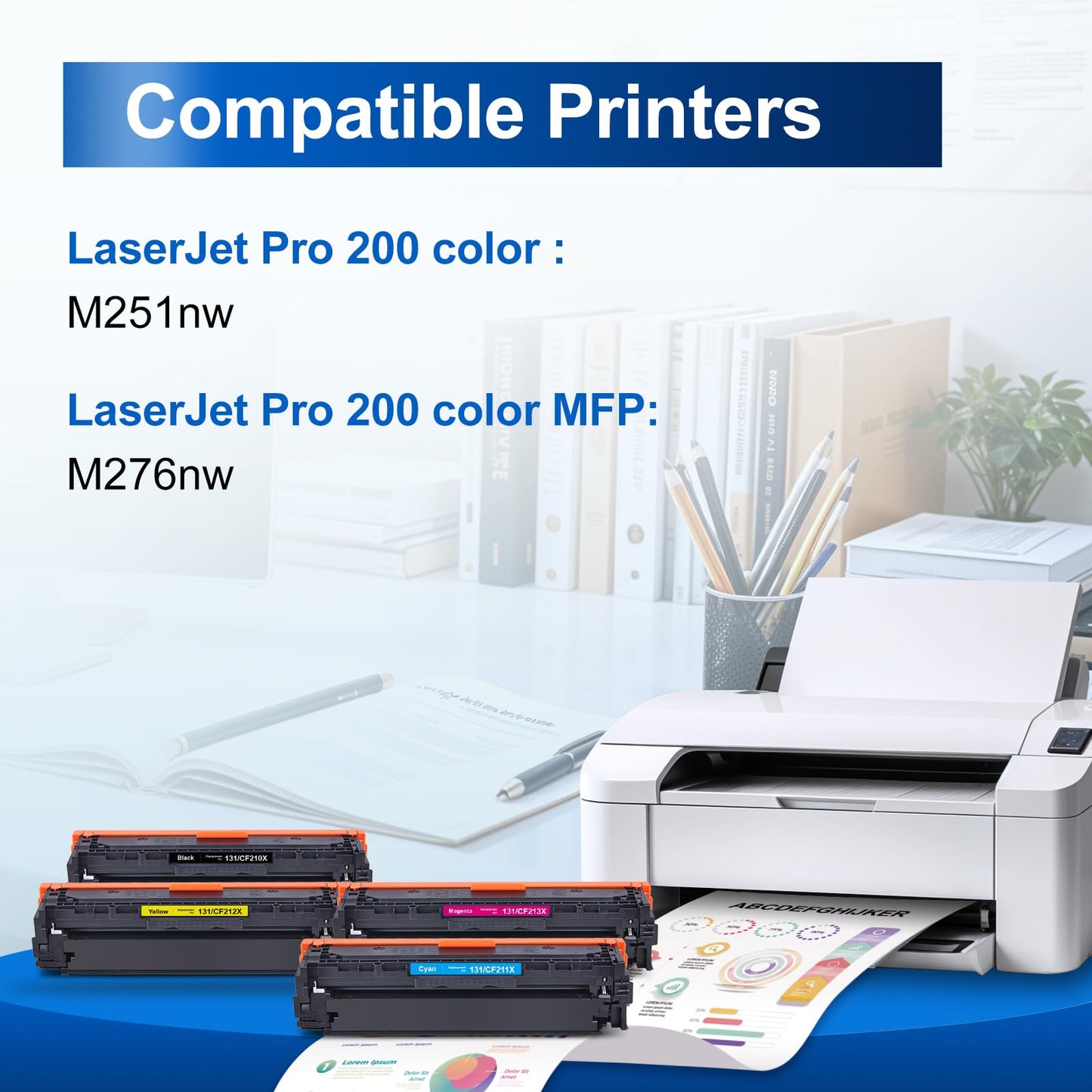 InkNI Compatible 131X 131A Toner Cartridge Replacement for HP 131A 131X Black, Cyan, Magenta, Yellow|Compatible for HP Printers LaserJet Pro 200 Color M251nw,MFP M276nw (Color, 4-Pack)