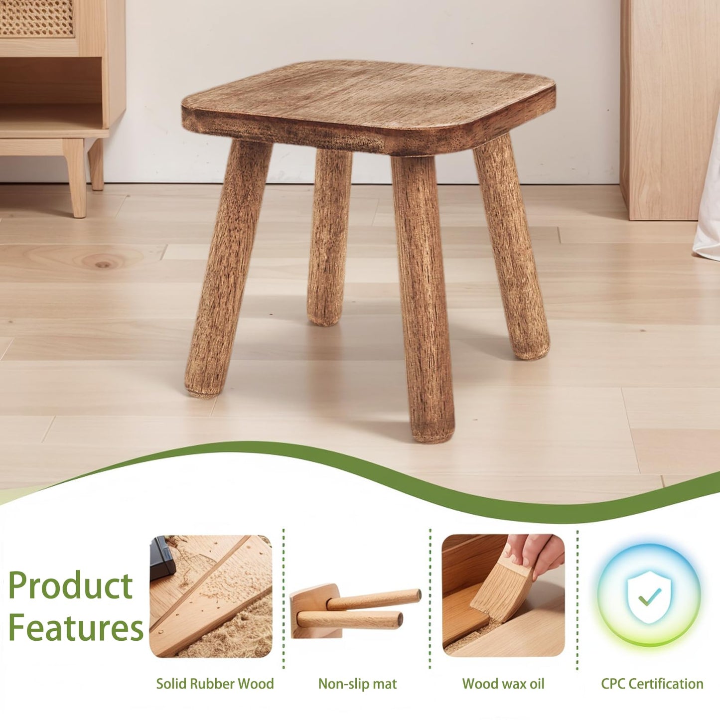 XIHESHIJ 11.6" Non-Slip Wooden Step Stool - Compact & Sturdy, 250 Lbs Capacity, Easy Assembly for Bedroom, Bathroom, Kitchen Toddler Chair Wooden Kids Desk (Walnut)