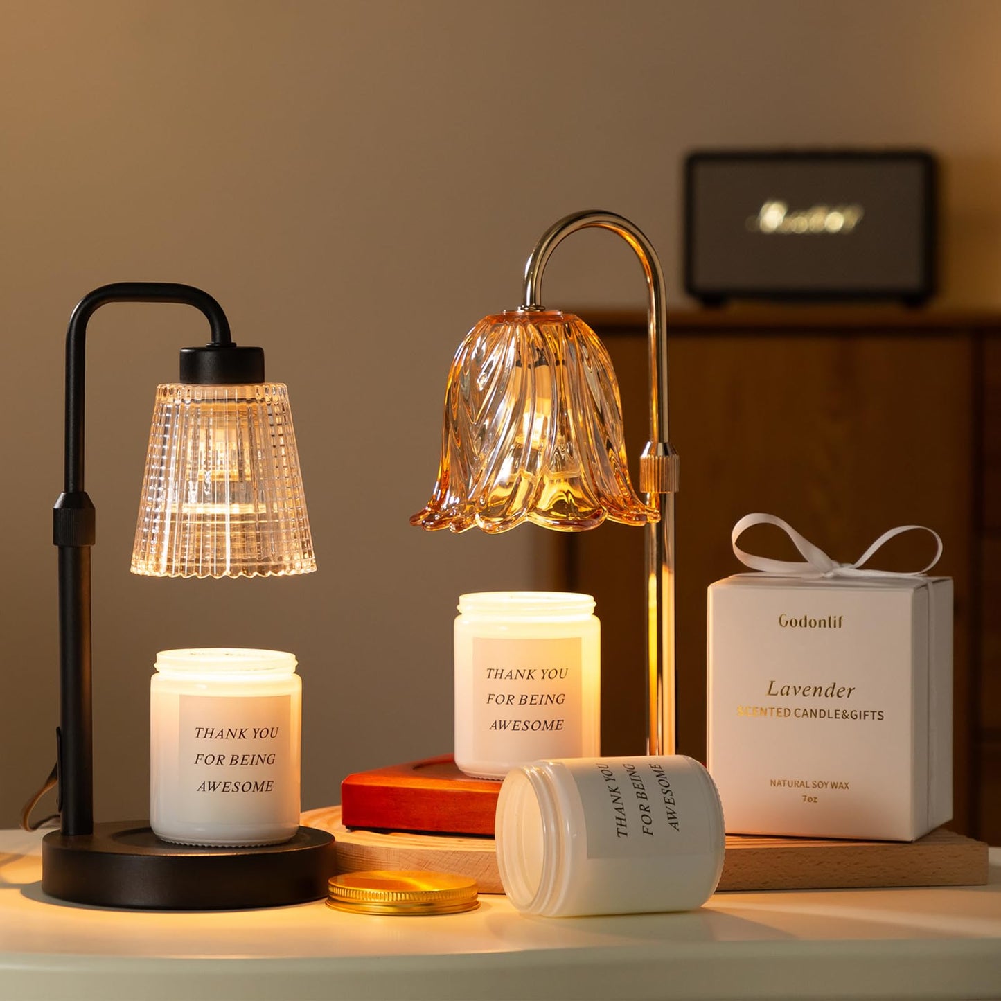 GODONLIF Candle Warmer Lamp with Timer Dimmable, Adjustable Height, House Warming Gifts New Home Room Decor, Birthday Gifts for Women Mom, Wax Warmer Lamp for Jar Candles with 2 Bulbs