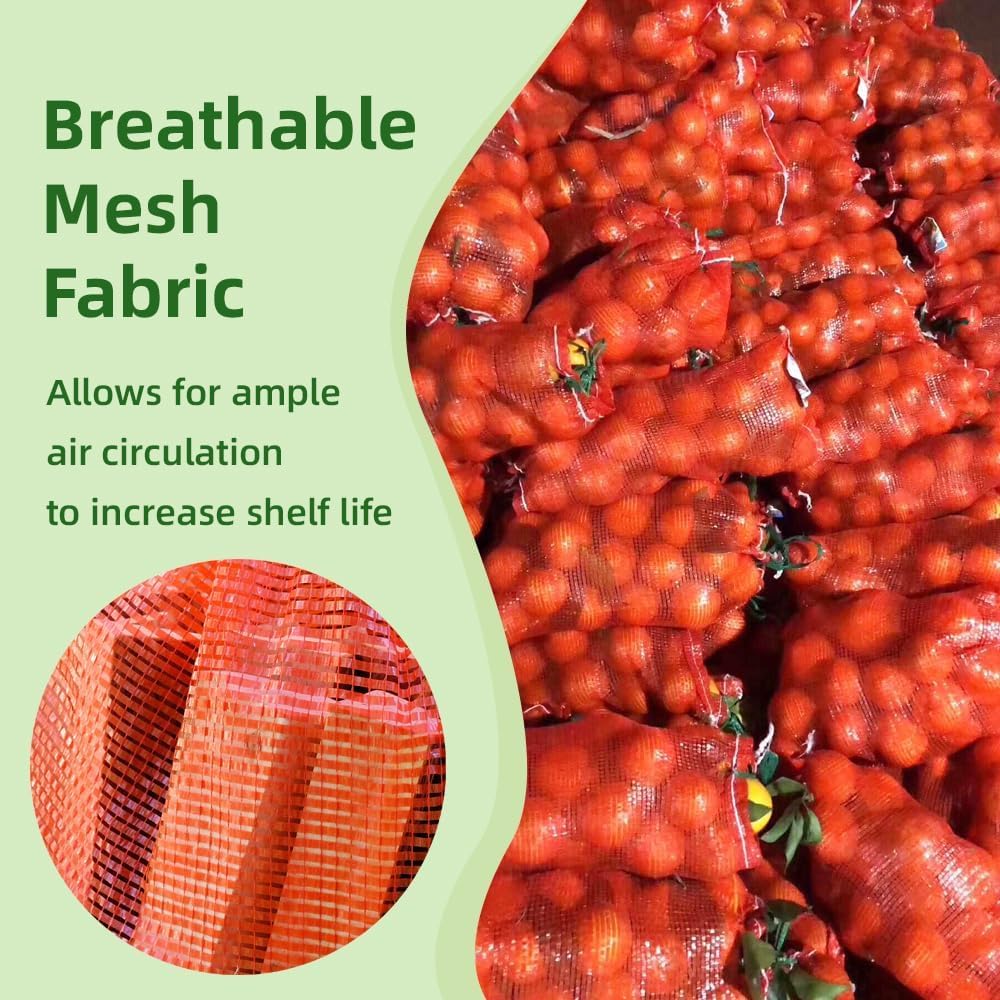 rowjow 50 Pack Mesh Produce Bags, 31.5"×19.7" and can hold up to 40 lbs, Breathable Vegetable Storage Bags, Reusable Washable Net With Drawstring for Onions, Potatoes, Citrus, Crawfish (50 Pack)