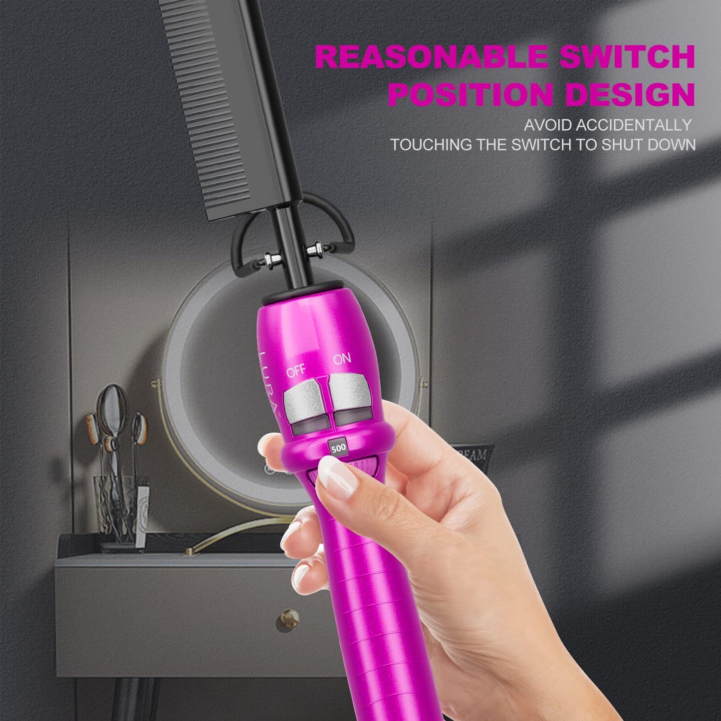 200-500°F Pink Hot Comb:Electric Hot Comb for Lace Front Wigs,Electric Pressing Combs for Black Hair,Electric Straightening Comb for African American Hair,Heat Comb for afro Hair.