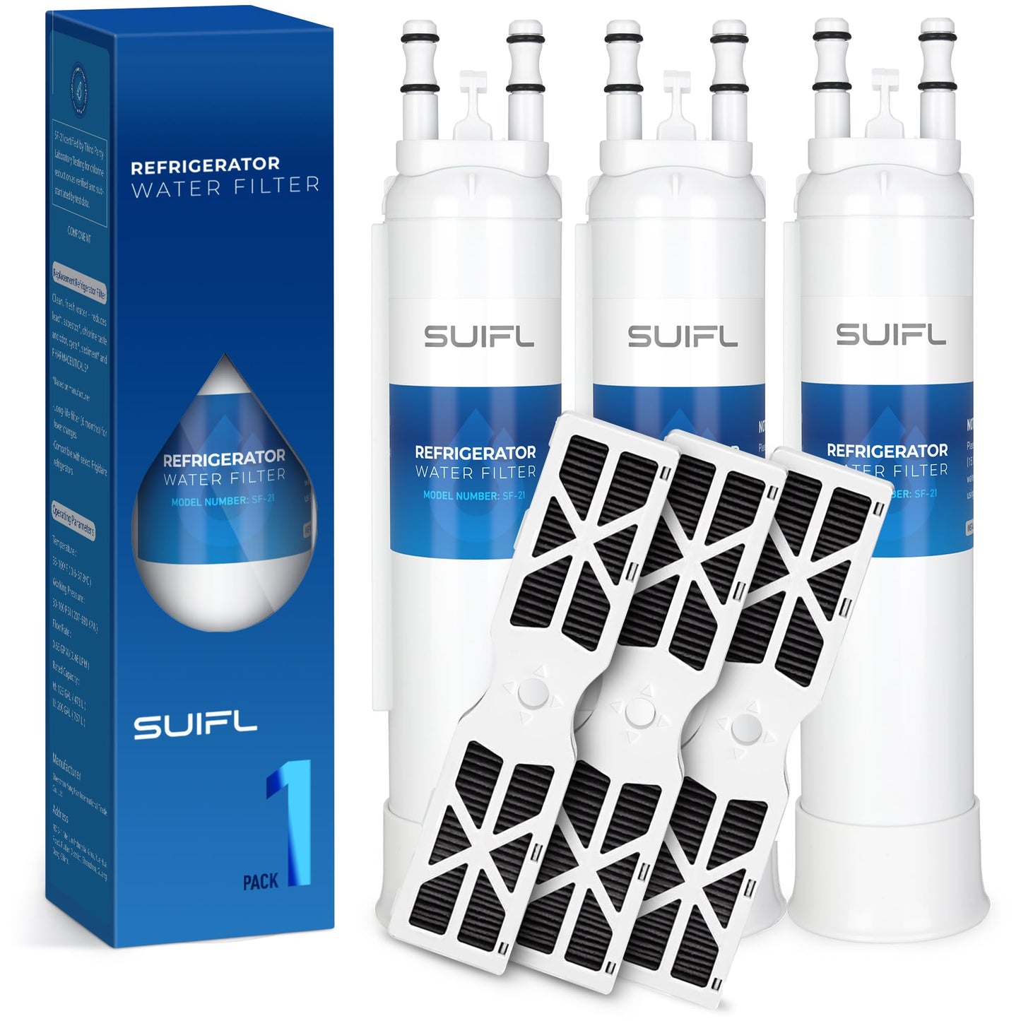 Suifl PWF-1 FPPWFU01 Water Filter & PureAir AF-2 FRGPAAF2 Air Filter Combo, Compatible with Frigidaire FRIGCOMBO6, FRFS2823AD, FRFS2823AS, FRFS282LAF, GRFC2353AF, GRFS2853AD, GRFS2853AF, 3 Combo
