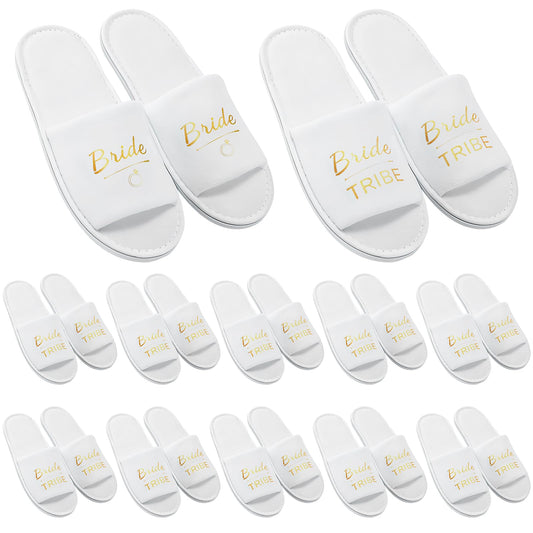 12 Pairs Wedding Slippers, White Bridesmaid Slippers Bridal Party Slipper Set, Disposable Hotel Slipper Bulk for Wedding Day Bridal Women Bachelorette Party Favor