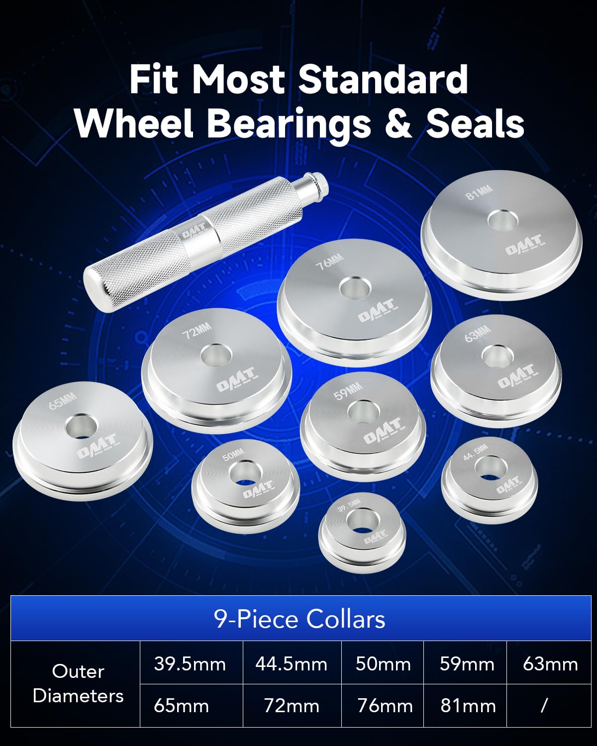 Orion Motor Tech Bearing Press Kit, 10pc Bearing Race and Seal Driver Set with Seal Driver and 9 Bearing Adapters, Seal Installer Bearing Driver Kit for Bearing Installation, with Blue Case