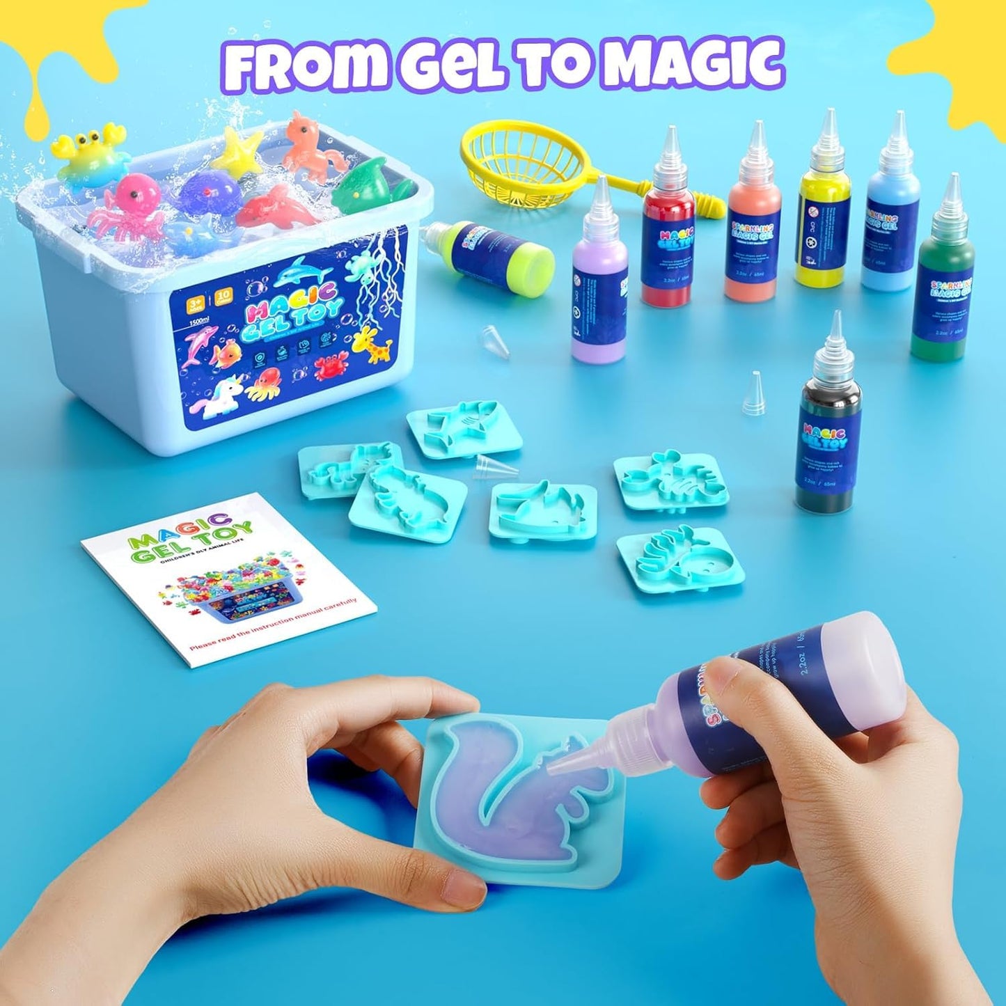 Flooyes Magic Gel Elf Water Toy Kit, Handmade Aqua Water Fairy Gels Kit, Creative Squishy Maker Toy with 20 Magic Gels and 16 Shape Molds, Birthday Gifts Crafts&Art DIY Kit for Kids 4 5 6 7 8 Years Old