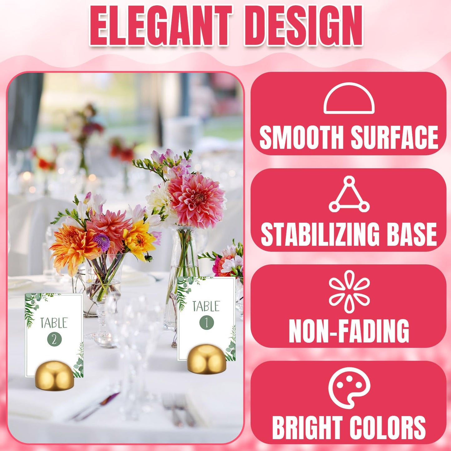 Geyoga 50 Pcs Table Number Holder Round Place Card Holders Wedding Table Number Stands Modern Place Card Stands Setting Clips for Funeral Wedding Reception Anniversary Birthday Party Banquet(Gold)