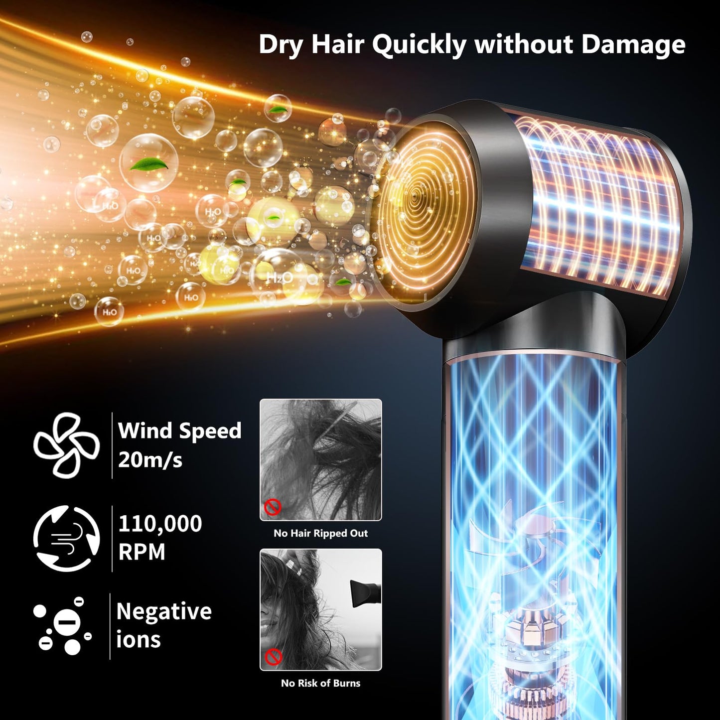 6 in 1 Hair Dryer Brush, 1400W High Speed Auto-Air Hair Wrap Blow Dryer Brush, Hot Air Styler No Heat Damage, Ionic Hot Air Brush, Detachable Hair Dryer, Straightener Brush, Curler, Volumizer 100-120V