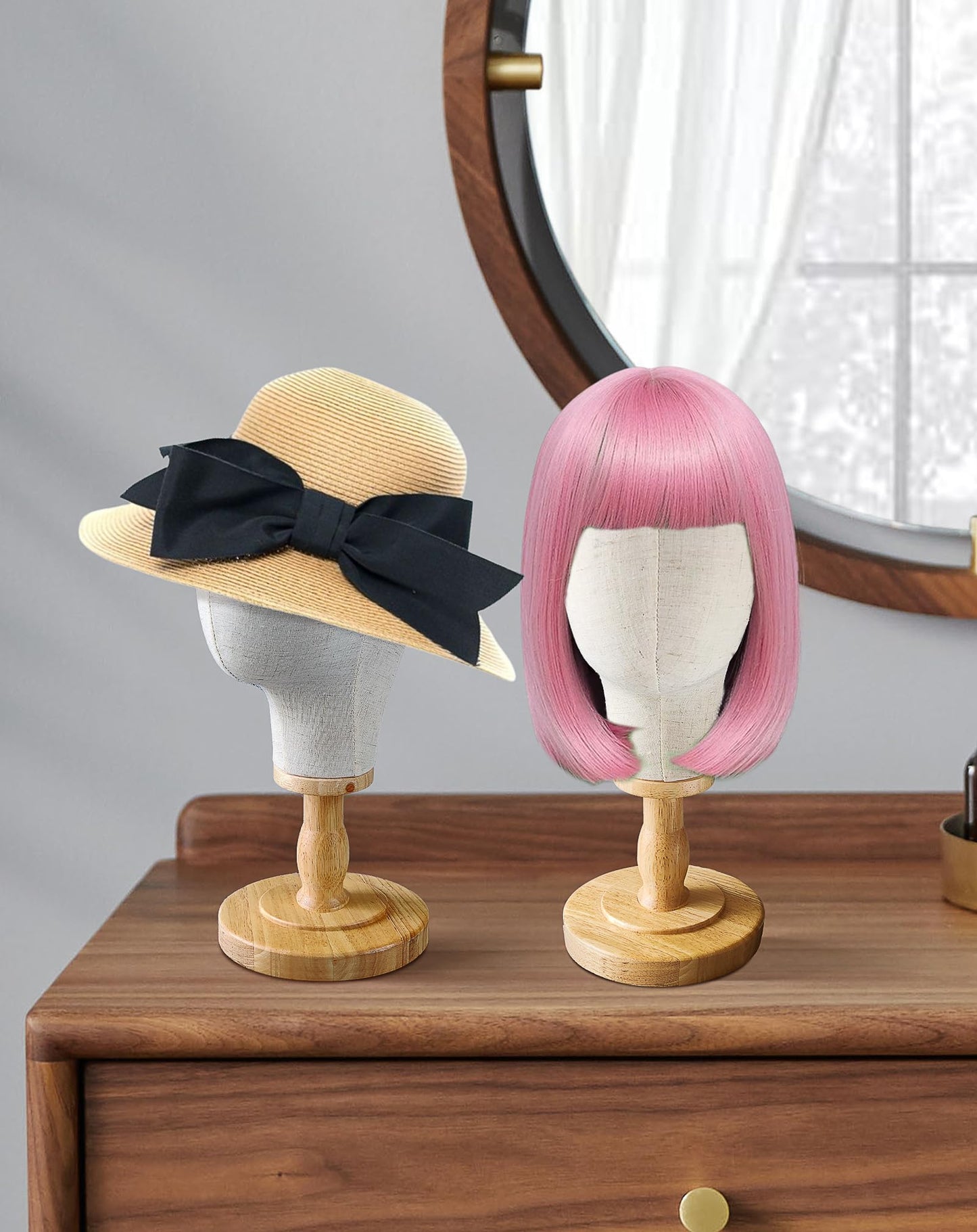 CHADWICK 21" Wig Head Stand, Mannequin Head Dome Canvas + Detachable Wood Stand, Hats Caps Display Canvas Block Mannequin Head Model