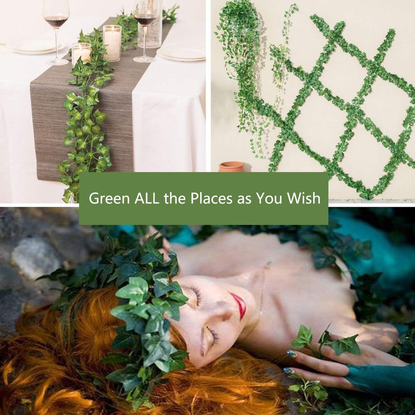 96 Pack Fake Vines for Room Decor Artificial Ivy Garland with Clip Green Flowers Hanging Plants Faux Greenery Leaves Bedroom Aesthetic Decor for Home Garden Wall Wedding