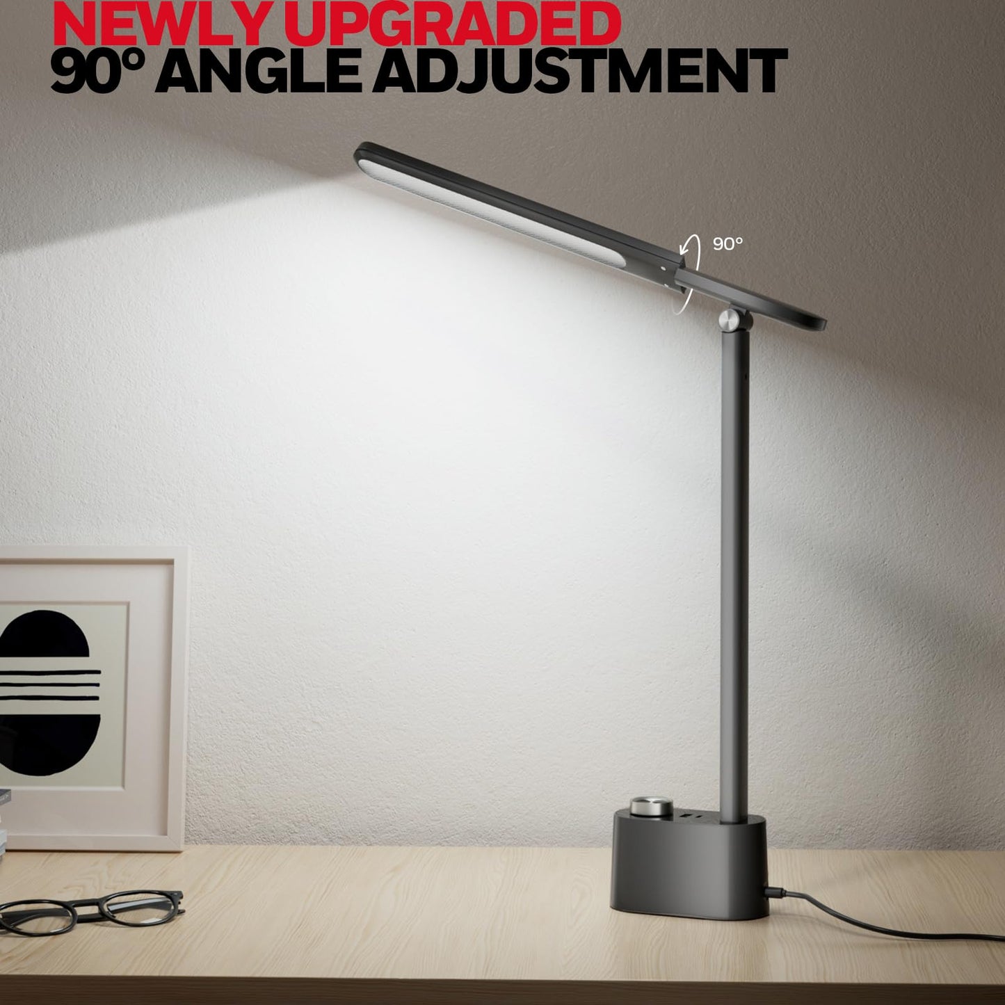 Honeywell Upgraded LED Desk Lamp - H01Pro Sunturalux™ Eye-Caring Table Lamp for Home Office College Dorm, Stepless Dimmable Small Desk Light Foldable Reading Desk Lamp for Studying Working（Black