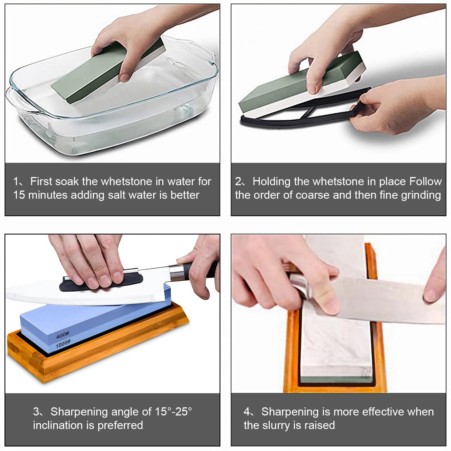 TFMODBFA Knife Sharpening Stone Set - 2 Side Grit 400/1000 3000/8000 Kitchen Knife Sharpener Stone, Professional Kitchen Sharpener Stone Includes Non-Slip Rubber Bases