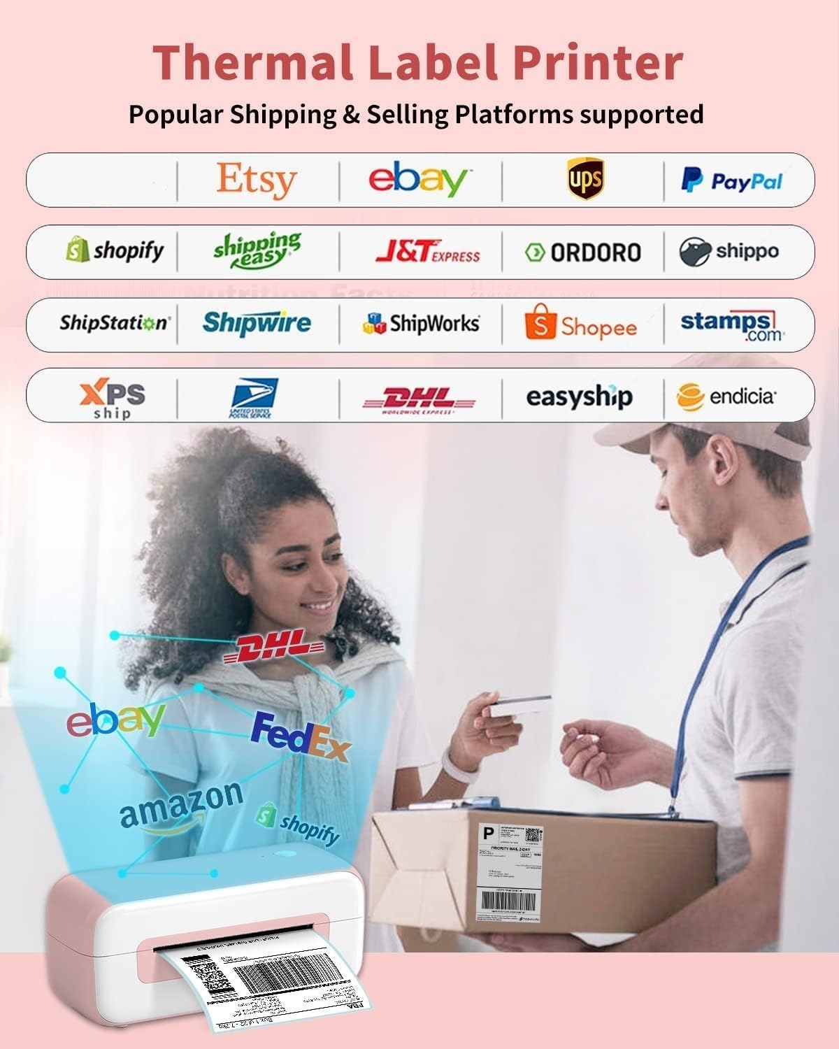 Phomemo Bluetooth Shipping Label Printer for Canada Post, Thermal Label Printer 4x6 for Small Bussines, Compatible with Amazon Temu Shopify Etsy UPS FedEx DHL