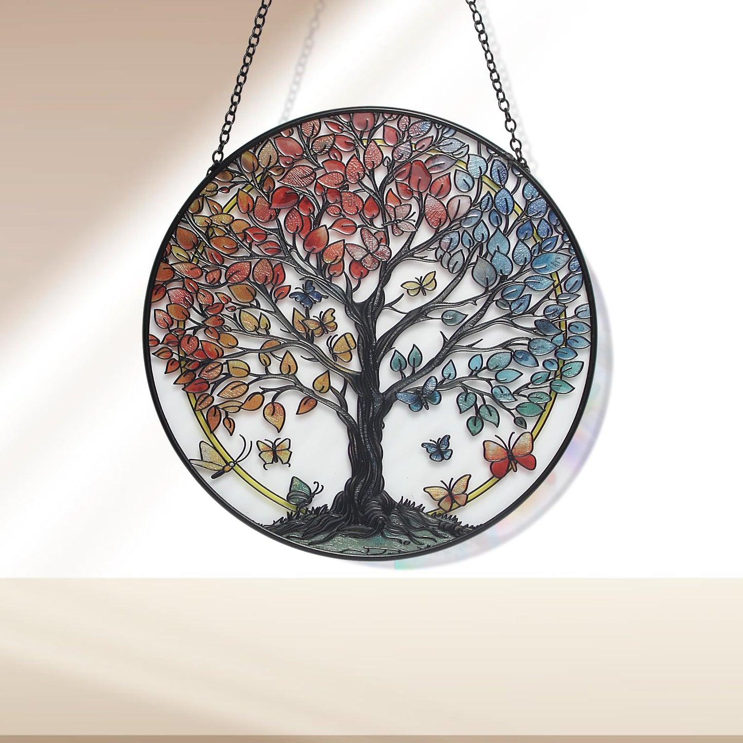 Ammzus Large Tree of Life Garden Suncatcher, Stained Glass Window Hanging, Suncatchers for Windows Hanging, for Friends, Family, and Women 9.9 * 9.9IN