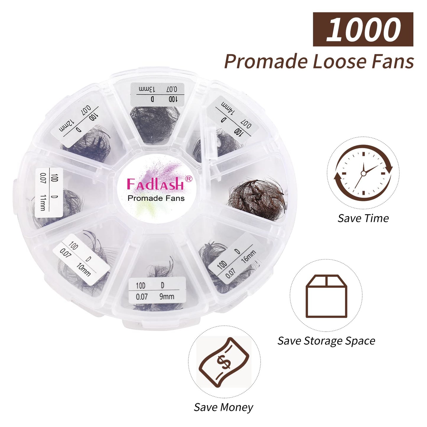 Colored 10D Premade Lash Extensions - Brown Mix (9-16mm, 0.07D) - 1000 Volume Fans for Eyelashes