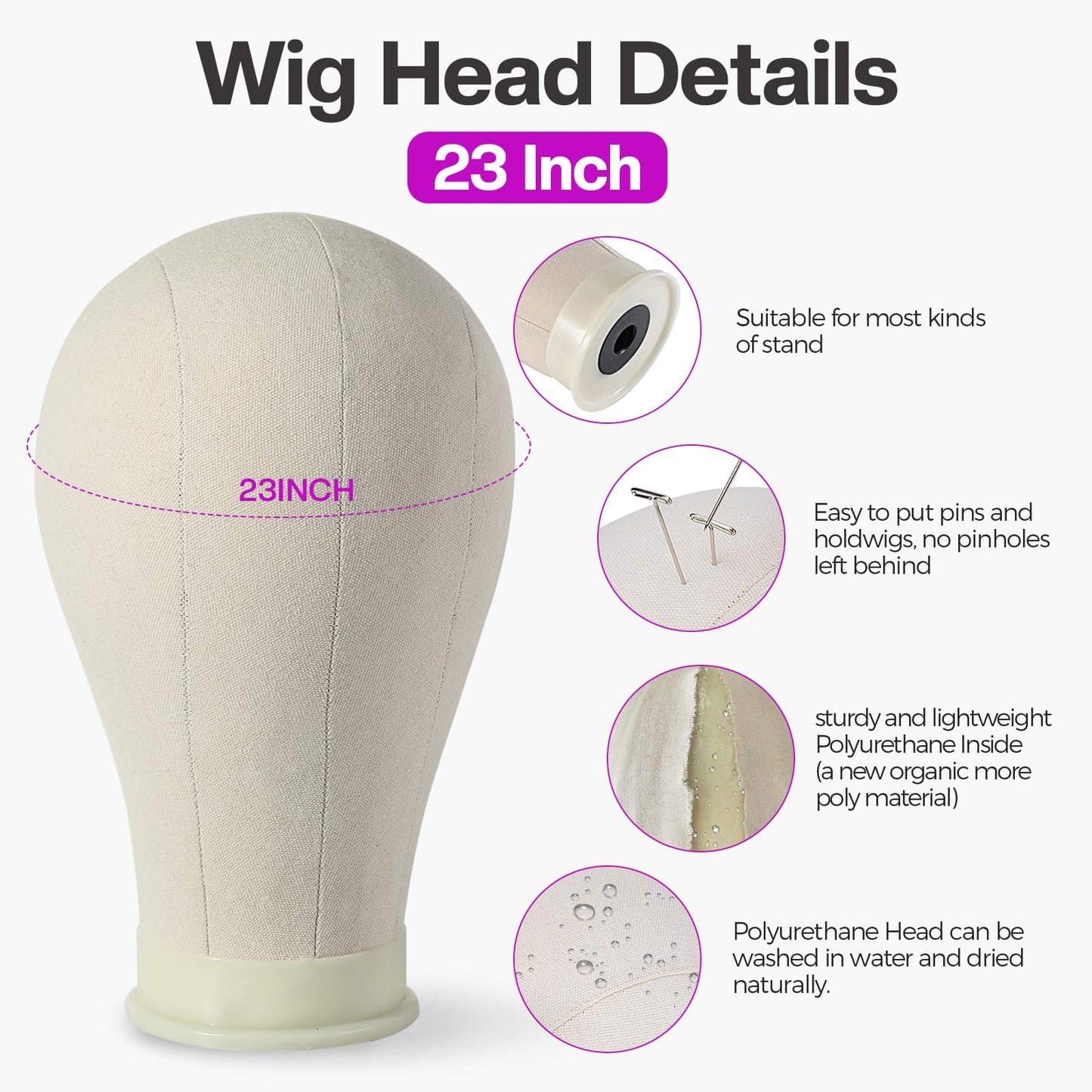 23 Inch Wig Head,Wig Stand Tripod with Head,Canvas Wig Head,Mannequin Head for Wigs,Manikin Canvas Head Block Set for Wigs Making Display with Wig caps,T Pins Set Bristle Brush