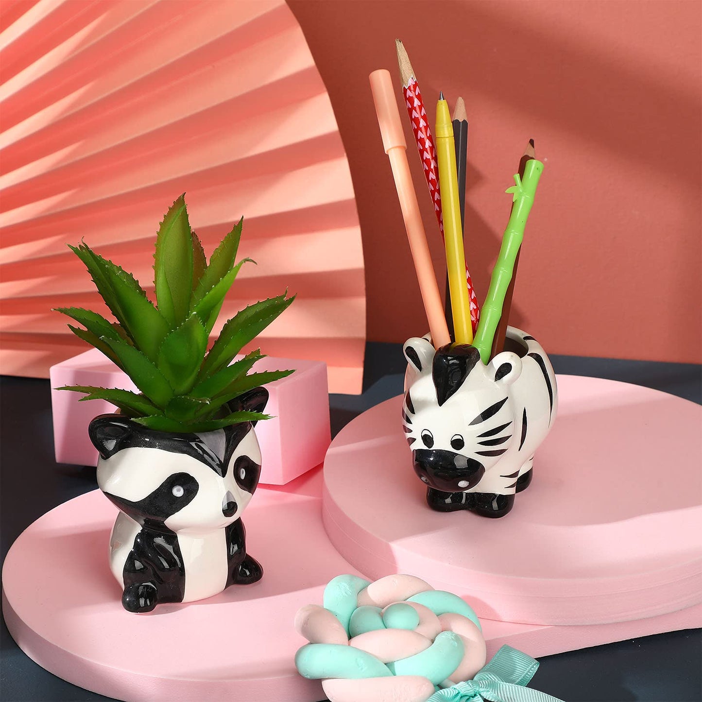 6 Pieces Cute Animal Succulent Planter Pot with Drainage Hole, Cartoon Cow Elephant Ceramic Flower Plant Pot Tiny Flower Planter Cactus Container Indoor Outdoor Office Home Decor