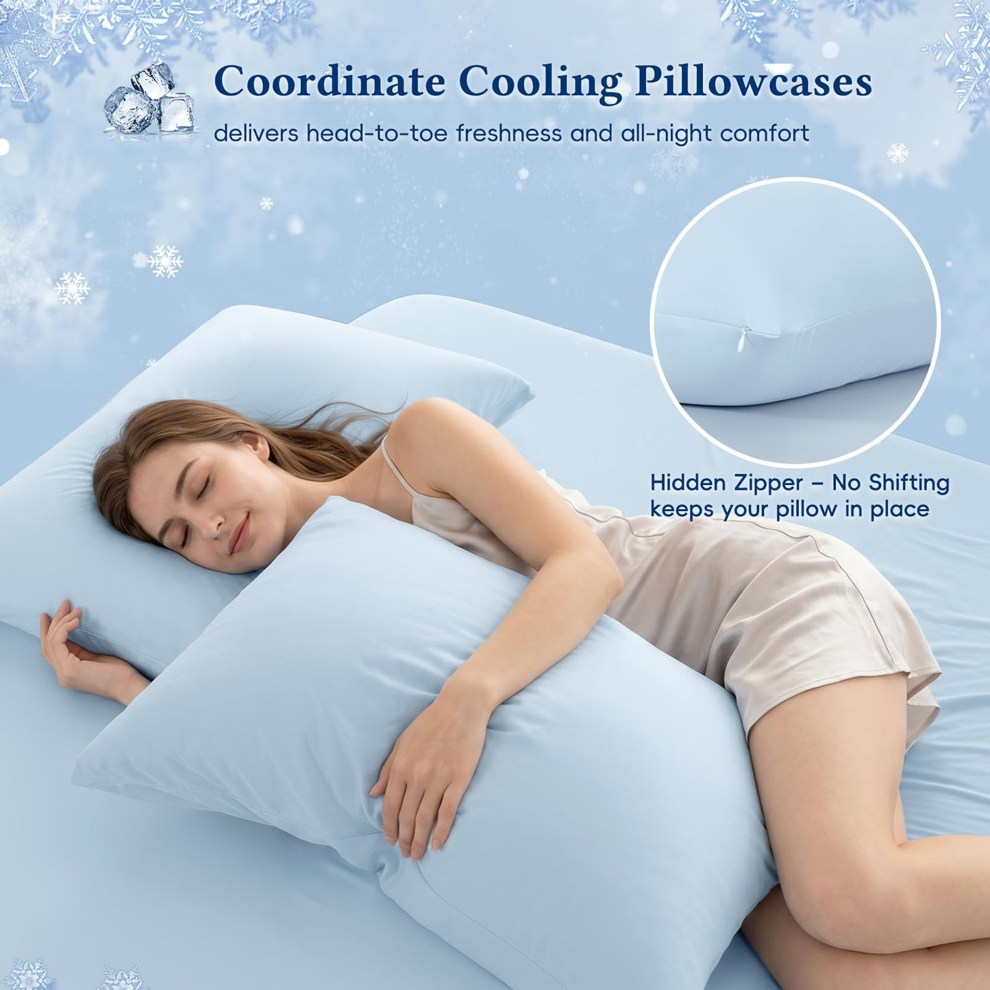 David's Home Ultra Cooling Fitted Sheet Set Queen Size, Q-Max >0.48 with 2 Pillowcases 4 Reinforced Elastic Corner Straps, Soft Lightweight Breathable Summer for Night Sweats Hot Sleepers, Ice Blue