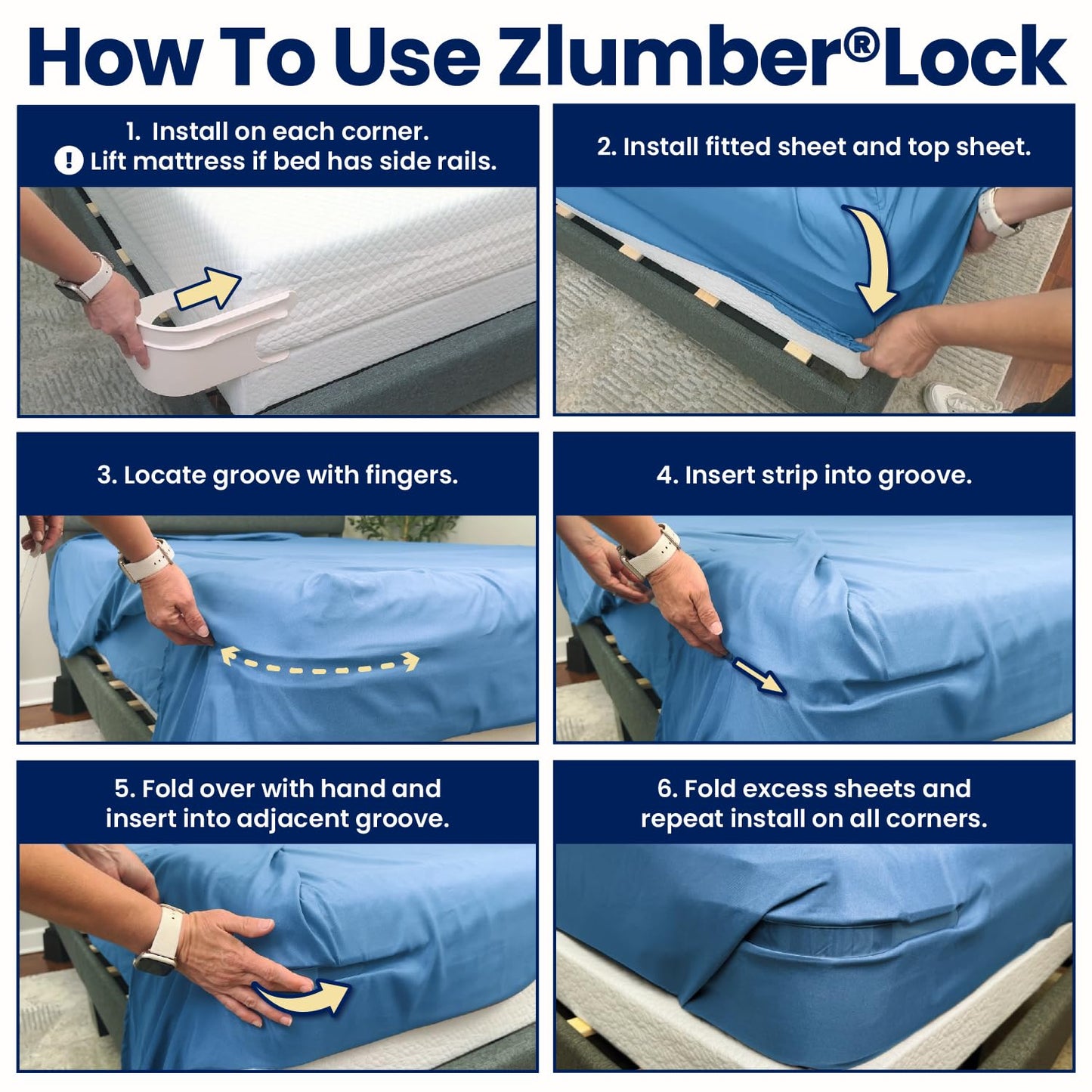 ZlumberLock Bed Sheet Holder - Sheet Holders for Corners with Heavy-Duty Mattress Straps - Fitted Sheet Holder, Universal Fit, Easy One-Time Installation